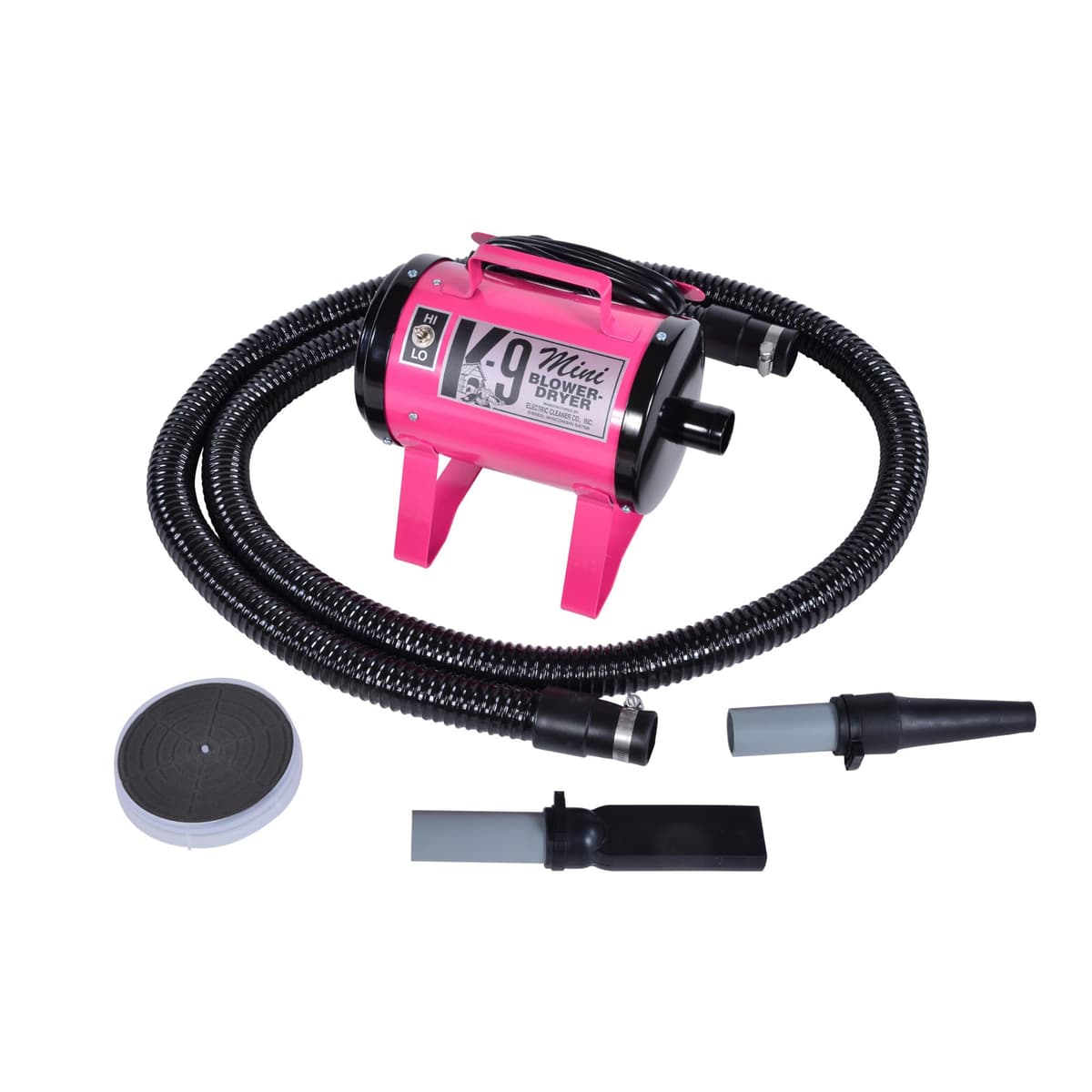 Electric Cleaner Company Secador de Perros ECC Mini K-9 de Alta Velocidad - Secador de Mascotas Portátil con 2 Velocidades, Manguera de 10' y Accesorios, Rosa
