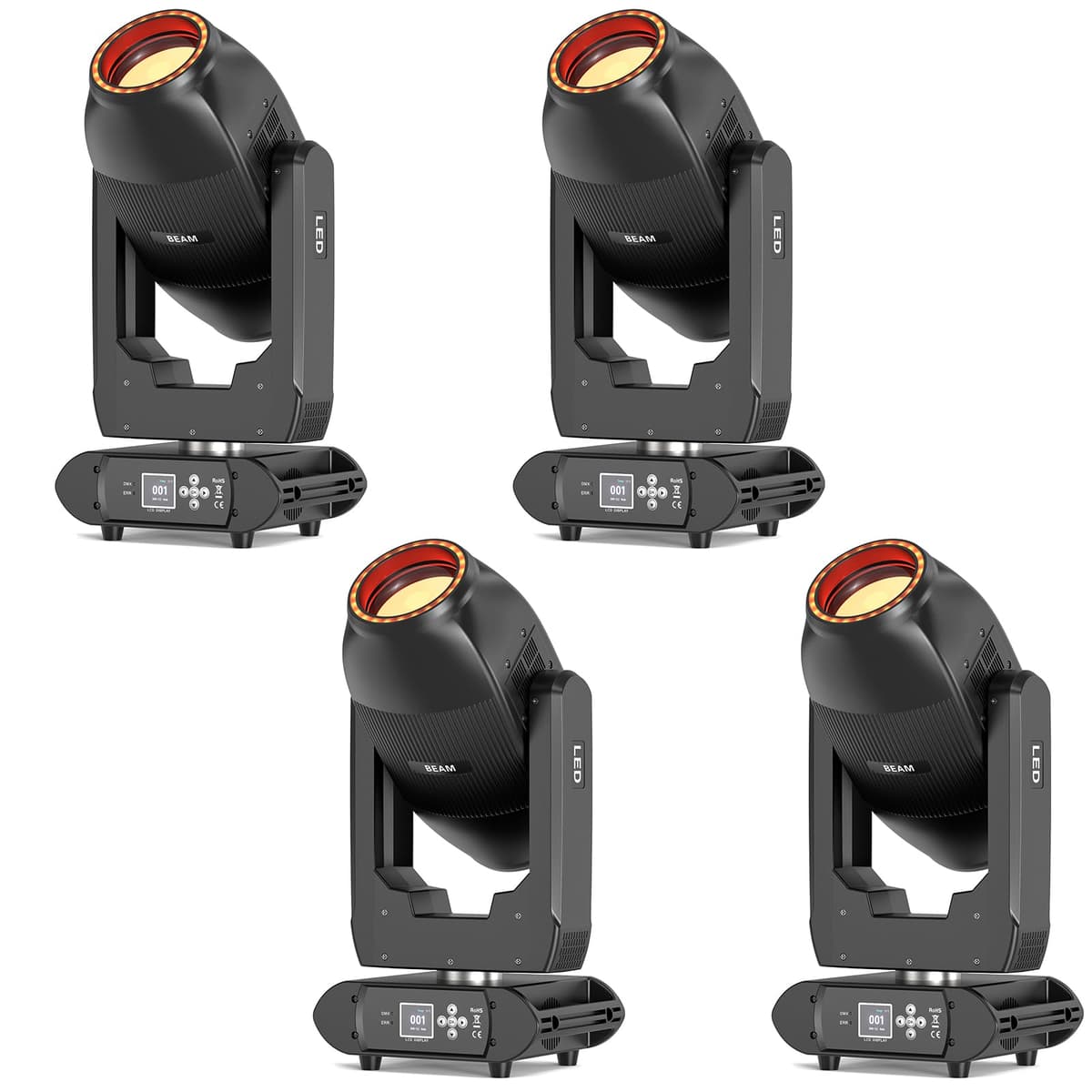 GdjRttk Double Heads 200W LED Moving Head Dual-Head con 19 Gobos, 12 Colores, 18 Prismas, DMX y Efectos para Escenario (Pack de 4) 2373