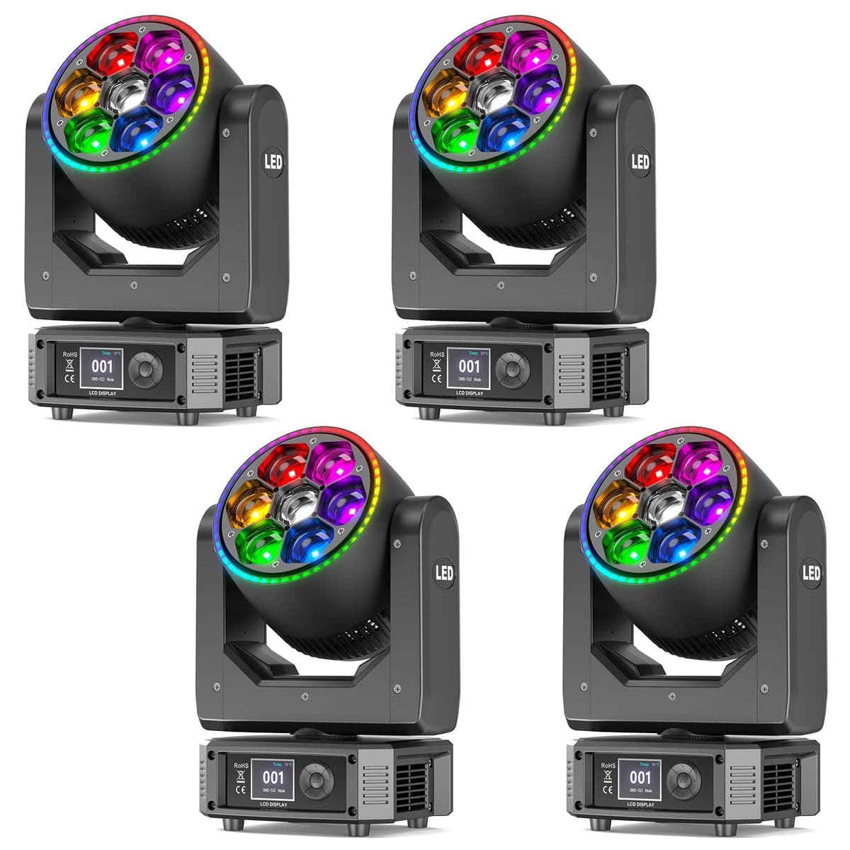 Kiinsehtoq 4PCS 300W Moving Head Stage Light RGBW - Pan/Tilt 540°/250°, DMX Plug-&-Play ZQ02109