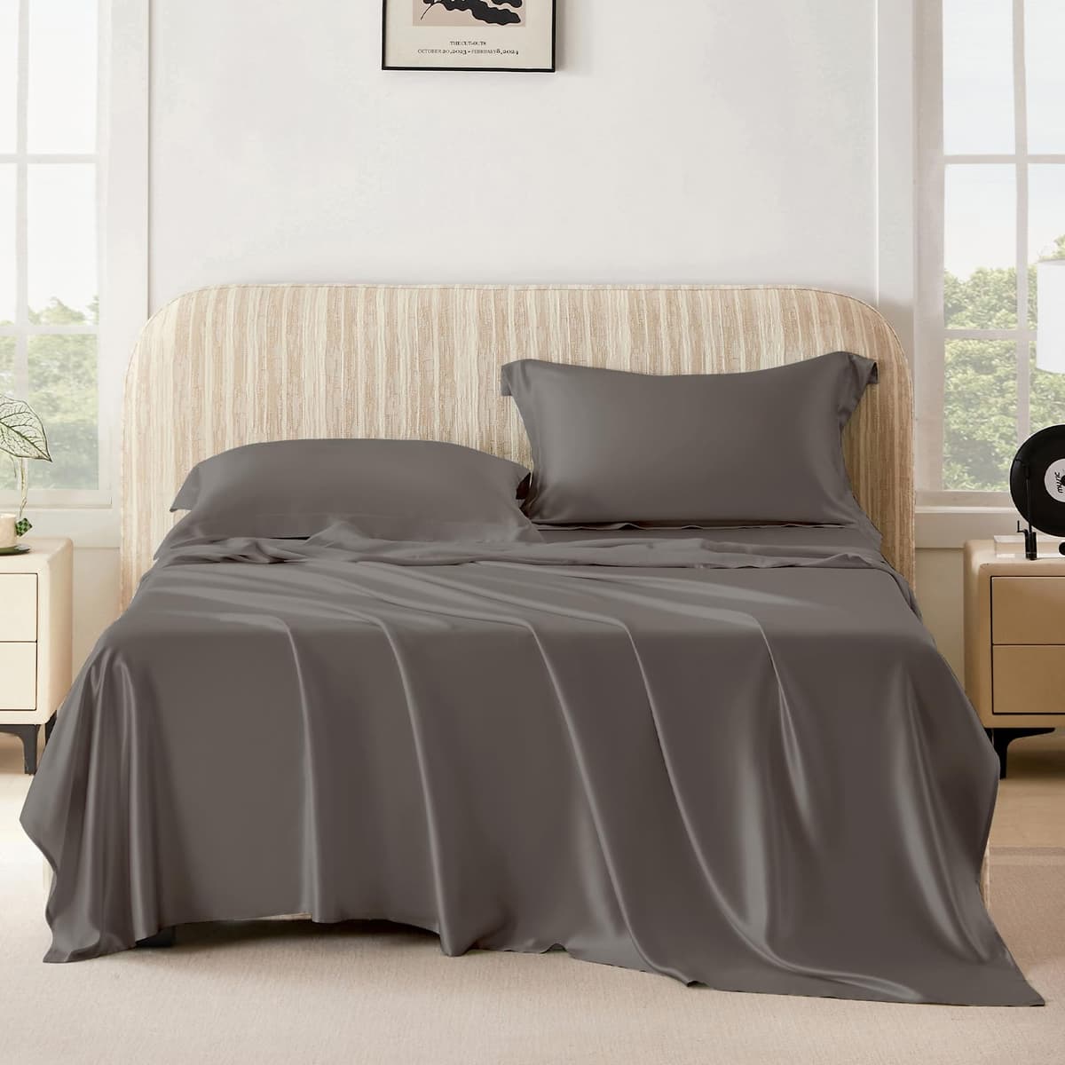 THXSILK Juego de Sábanas 100% Seda Mulberry 25 Momme (Cal. King, Charcoal)