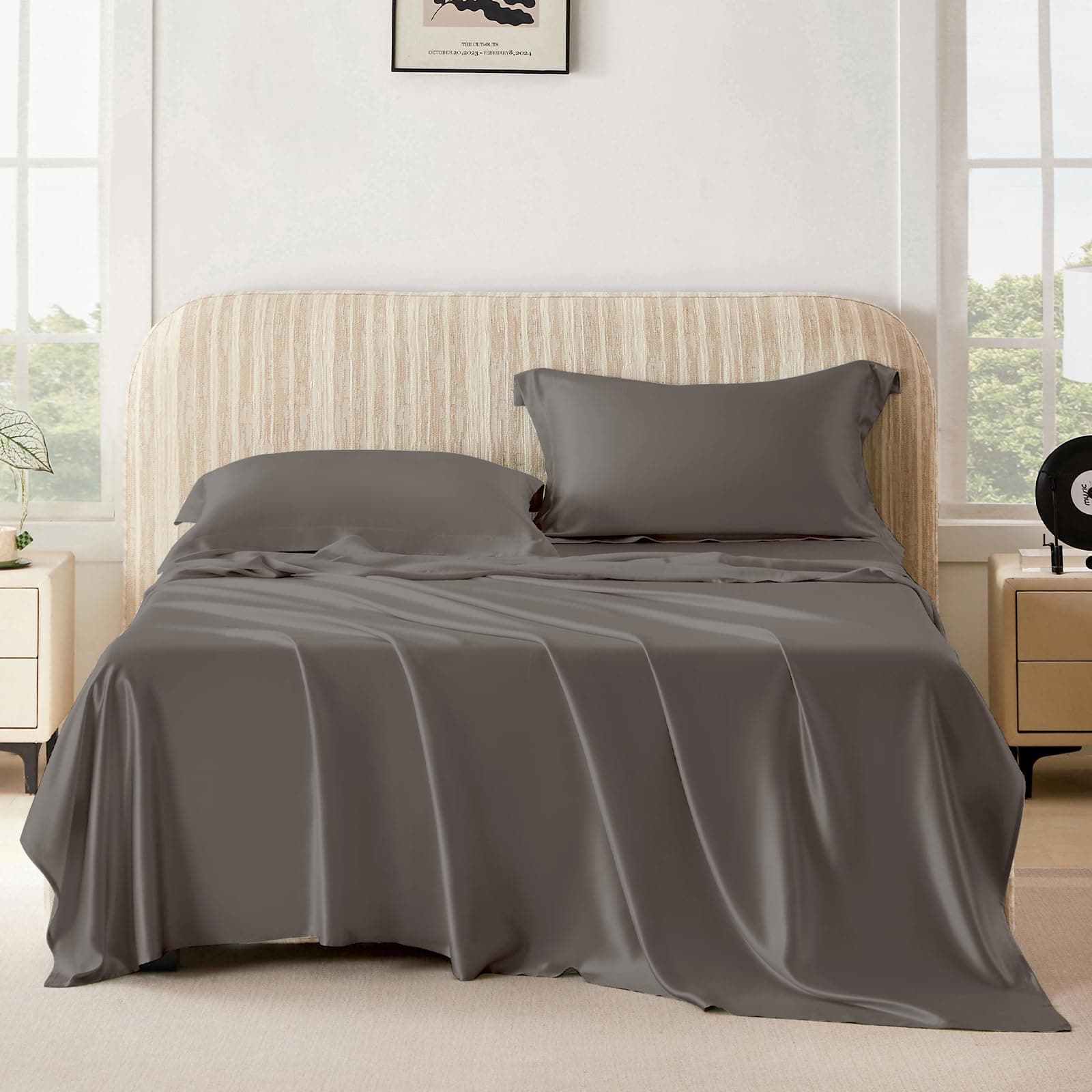 THXSILK Juego de Sábanas 100% Seda Mulberry 25 Momme (Cal. King, Charcoal)