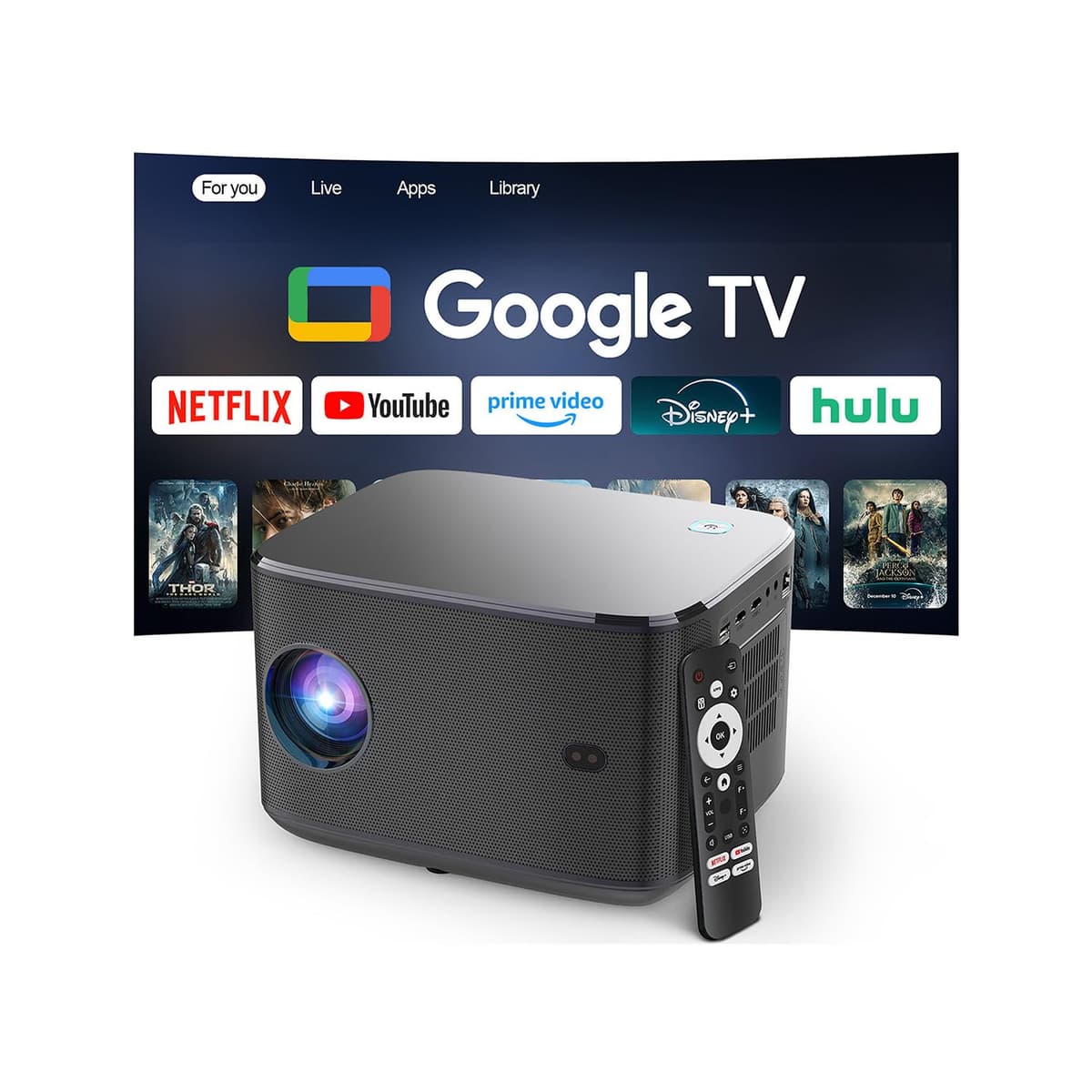 Polaring [Compatible con Netflix y soporte 4K] Proyector inteligente con WiFi y Bluetooth, audio 3D Dolby, enfoque y keystone automáticos, proyector nativo HD 1080P, pantalla máxima 330", 2200 ANSI para uso en casa y exterior