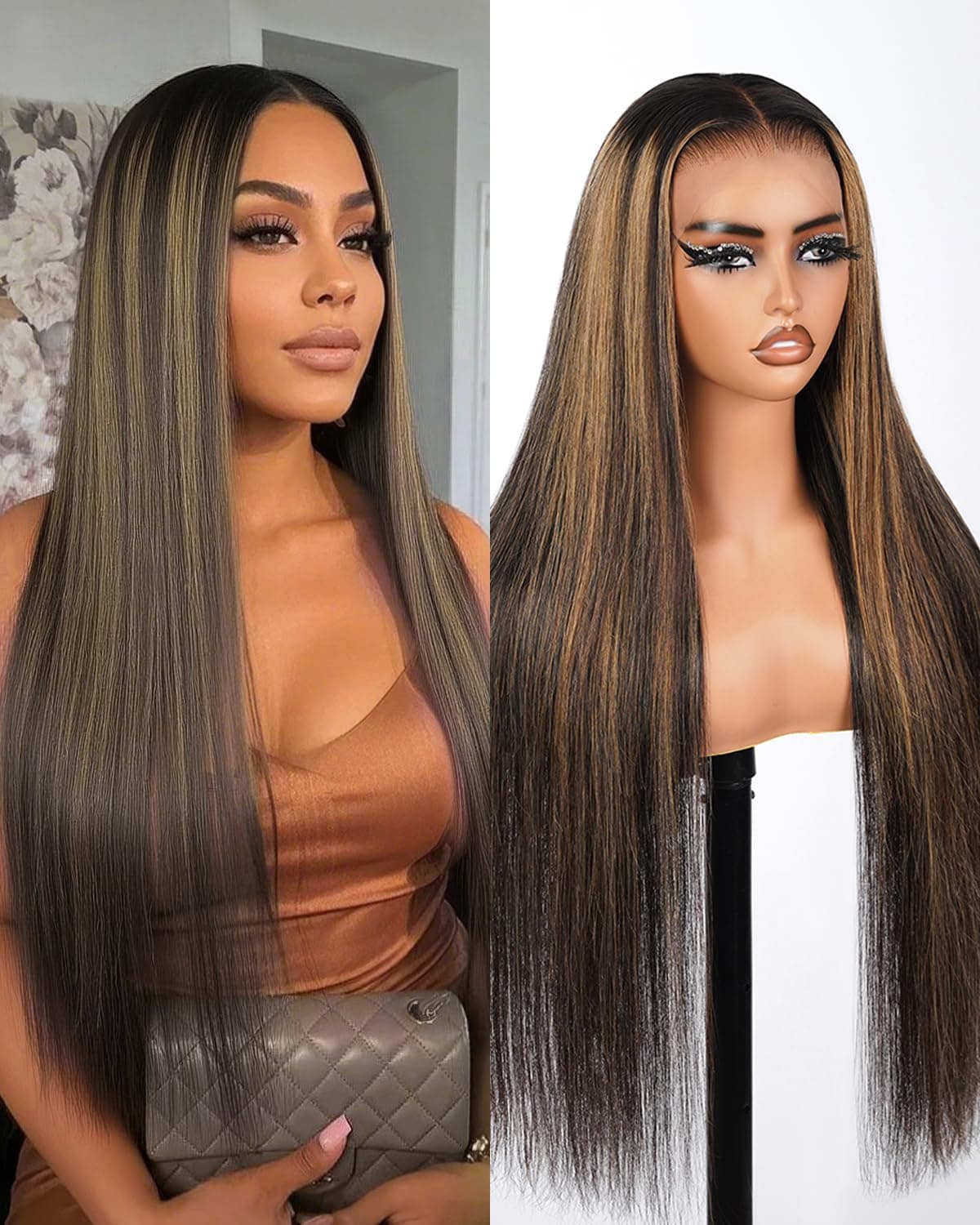 SUPERLOOK Peluca 13x4 Ombre Balayage 36" Real Bleached Knots 240% Densidad Glueless Pre Plucked FB27 SL-WFA134-WIG-BALAYAGE-ST-36