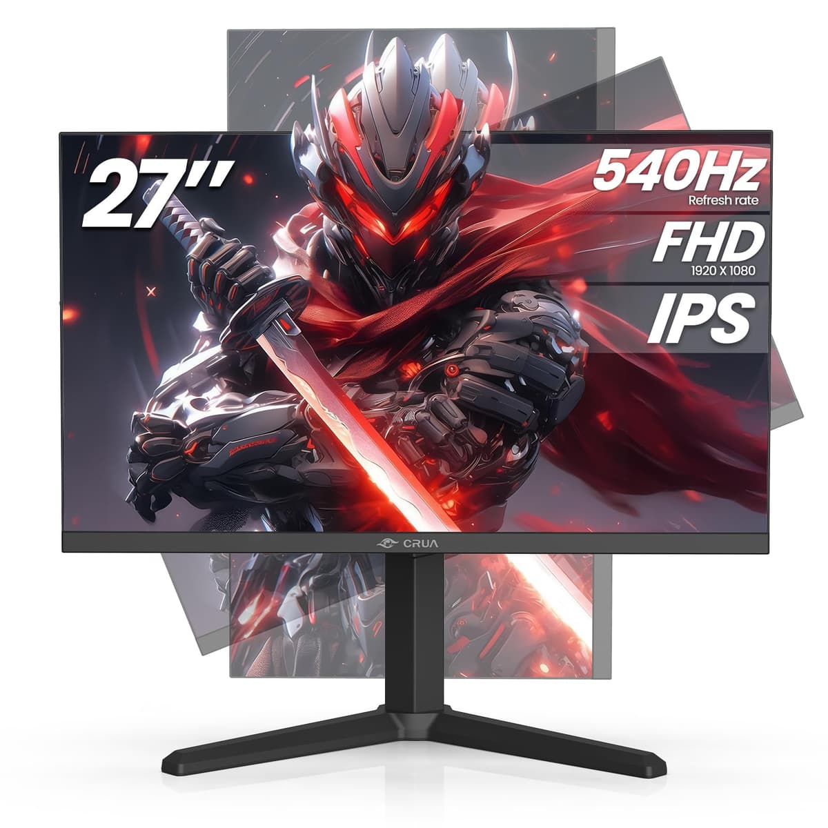 CRUA Monitor para Gaming 27” 540Hz, IPS FHD (1920x1080), AMD FreeSync, 120% sRGB, Ajustable en Altura/Giro/Rotación/Inclinación Vertical, HDMI 2.1 + DP 1.4, Instalación en Pared - Negro CR270F