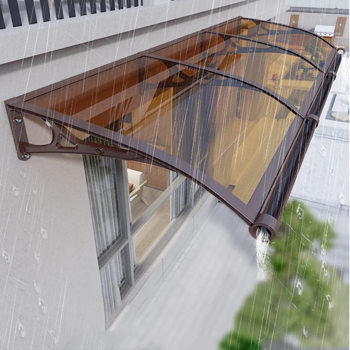 DSEWTEZXI Toldo Exterior para Puerta con Soporte de Aluminio, Policarbonato y Canaletas - Protección contra Lluvia, Nieve y UV DWZ