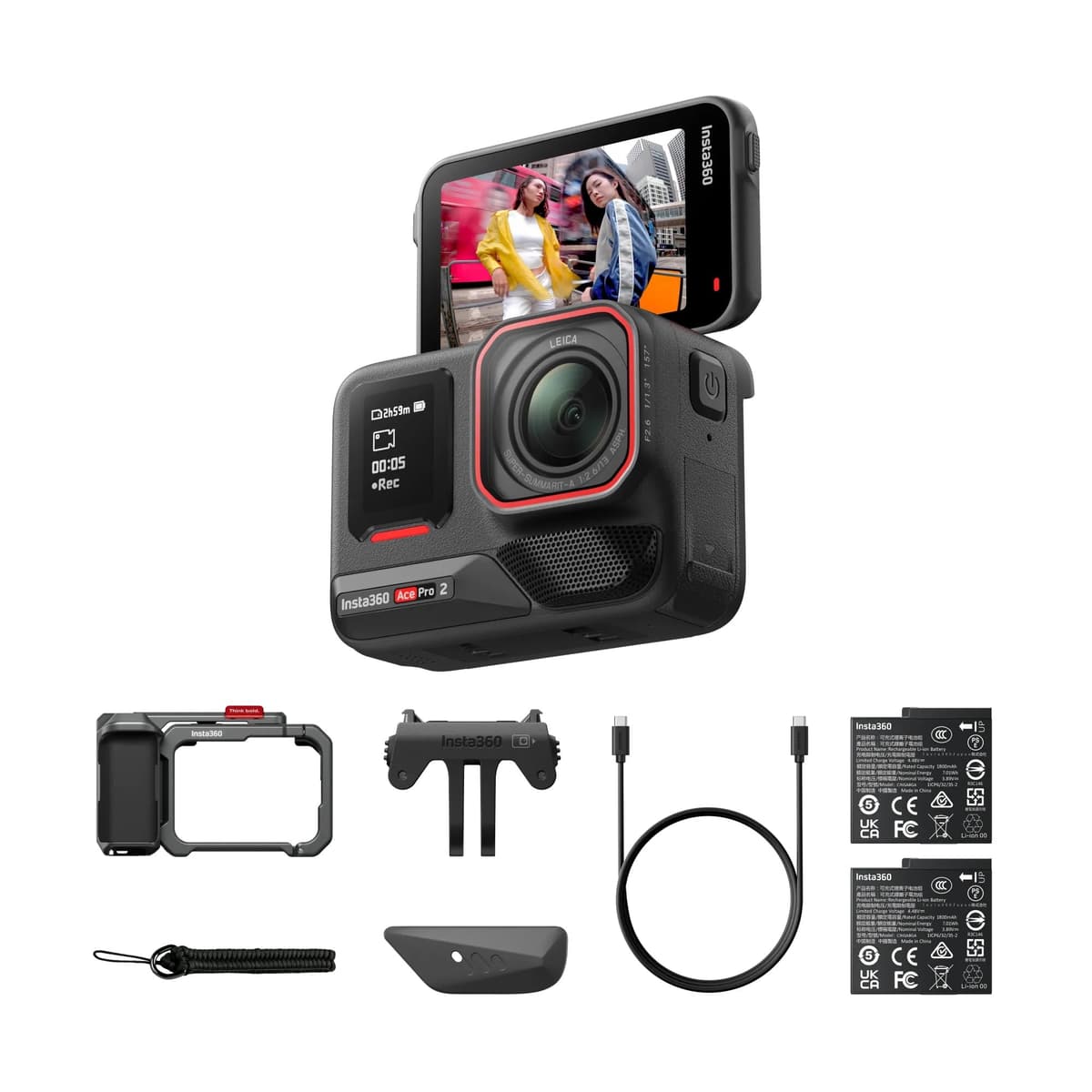 Insta360 Ace Pro 2 Dual Battery Xplorer Bundle - 8K Action Camera co-diseñada con Leica, sensor 1/1.3", pantalla abatible 2.5", reducción de ruido por IA CINSBBGA-Xplorer-Dual-C