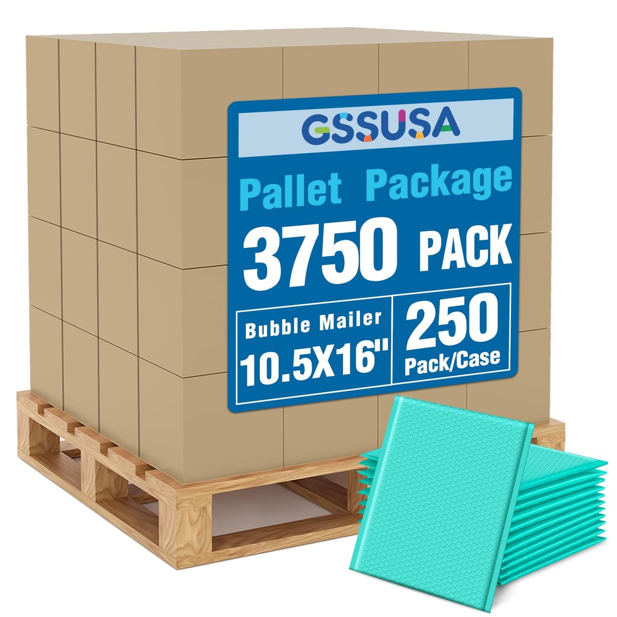 GSSUSA Teal Bubble Mailers 10.5x16 Pack x3750, 1 pallet - Sobres acolchados autoadhesivos