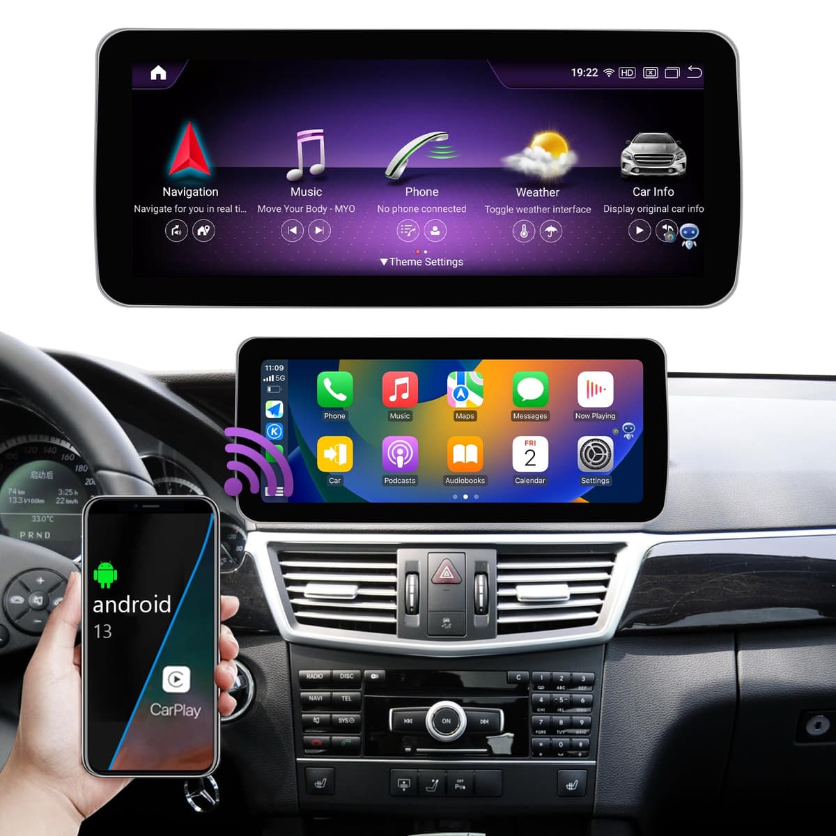 ninetom Android 13 para Mercedes Benz E Class S212 W212 (2009-2014) - Pantalla 12.3" 8GB/256GB, CarPlay/Android Auto inalámbrico GPBM2022H-NBT