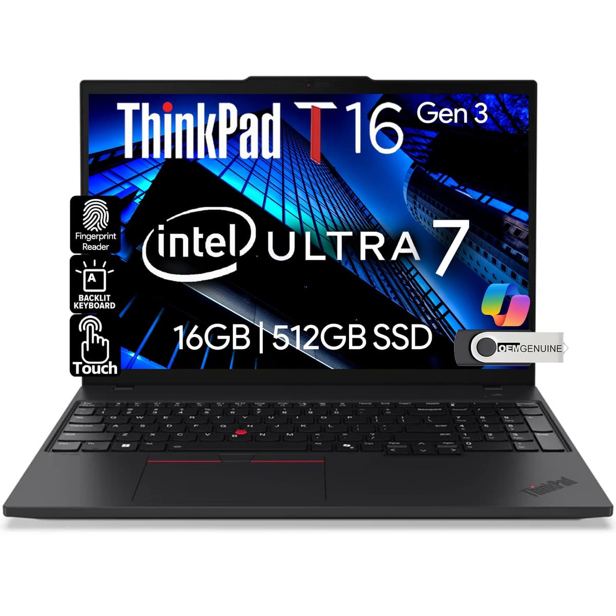 Lenovo ThinkPad T16 Gen 3 16" Touchscreen, Intel Ultra 7-155U, 16GB RAM, 512GB SSD, Windows 11 Pro