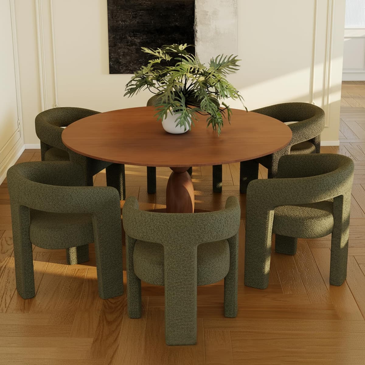 QUINJAY Sillas de Comedor Sherpa Modernas - Set de 6, Sillones Barrel con Brazos, Verde QJ-SYX5101DC-WGN-AGN-1X6