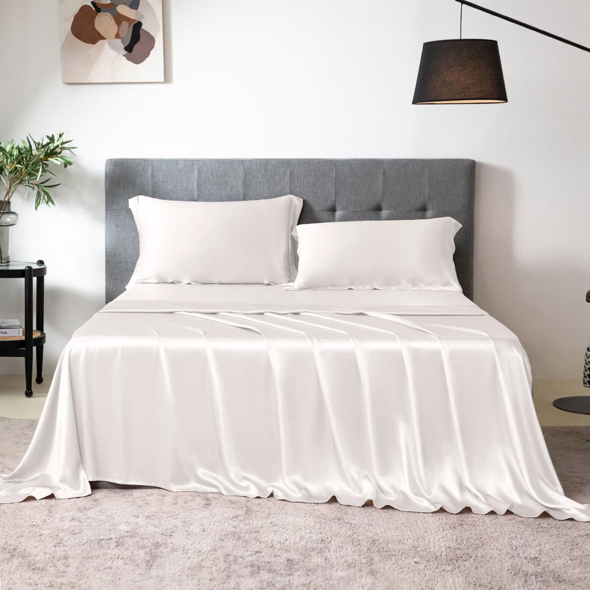 THXSILK juego de sábanas 100% seda Mulberry, lujo transpirable para California King, blanco W01W01407CKP
