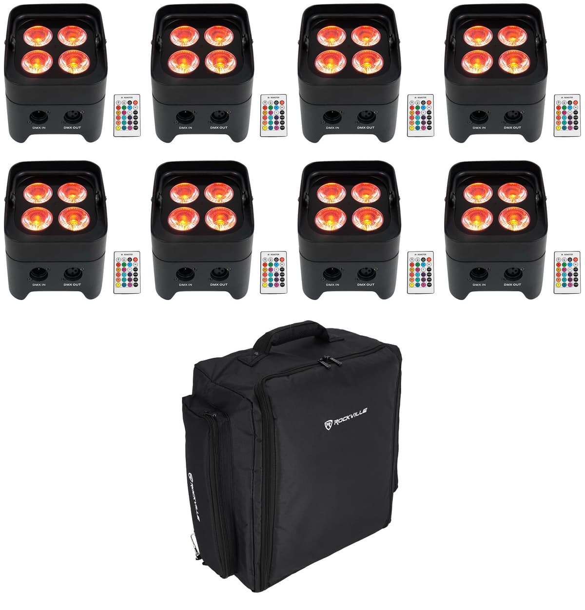 (8) Rockville BEST PAR 50 Rechargeable Par Wash Lights con Wireless DMX + Backpack - Kit de 8 (8) Best Par 50+RLBP8
