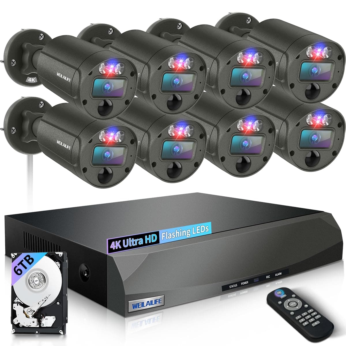 WEILAILIFE 【Audio bidireccional y 4K Ultra HD】 Sistema de cámaras de seguridad cableadas para exteriores, sistema de videovigilancia POE para el hogar, kits DVR de vigilancia CSWL-09SP8MP02