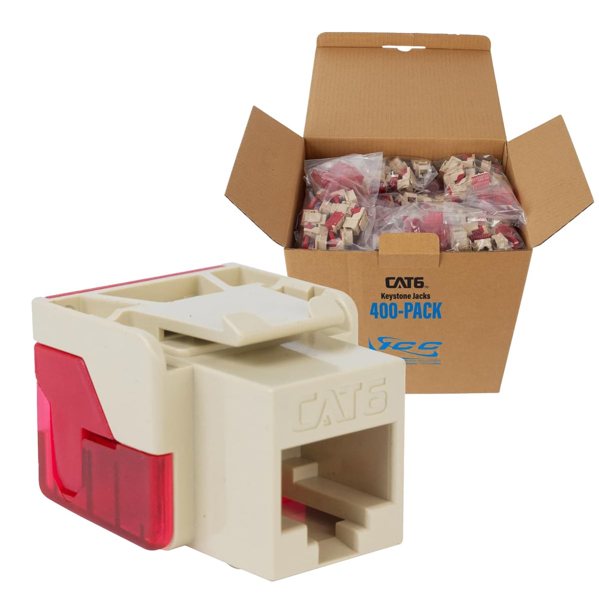 ICC CAT6 Keystone Jack EZ Inline IDC Sin Splits PoE++ TAA Ivory 400 Pack IC107L6RIV
