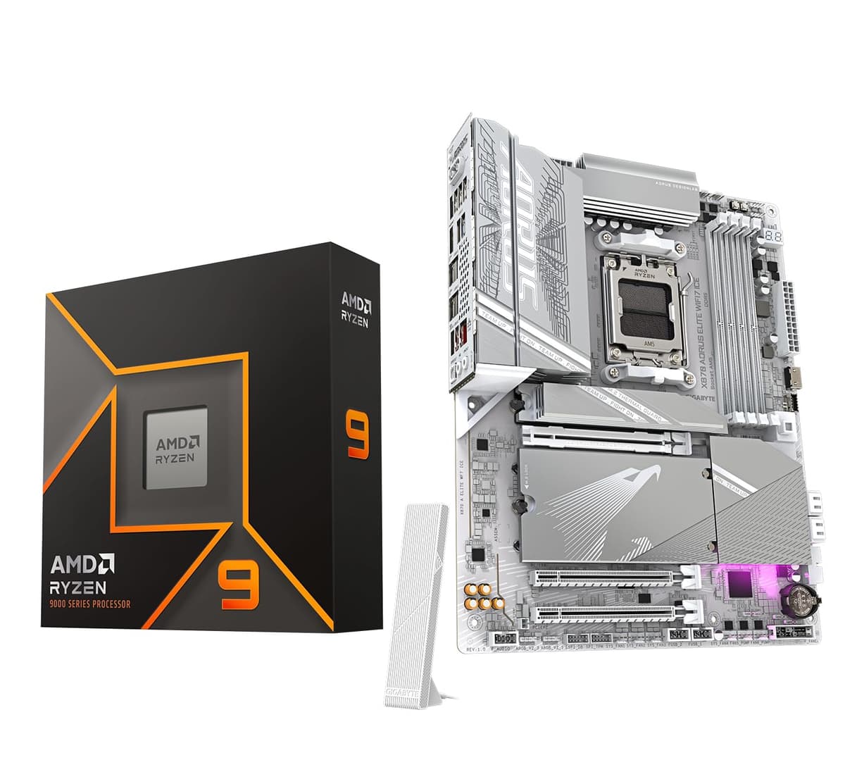 Micro Center Procesador AMD Ryzen 9 9900X con Placa Madre GIGABYTE X870 AORUS Elite WIFI7 ICE (ATX, DDR5, PCIe 5.0, USB4, WIFI7) 9900XGGX870ARELWFICE