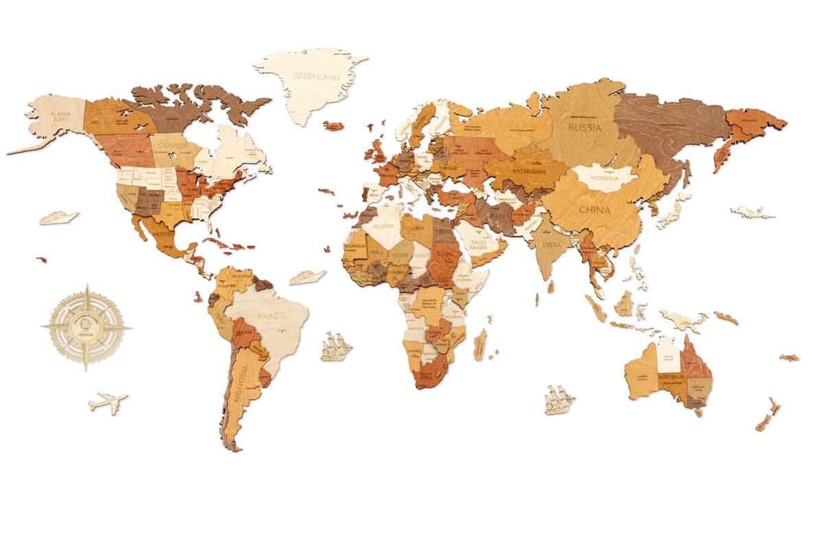 68travel Mapa Mundial de Madera 3D XXL Traveler 250×125 cm, Multicapas y Multicolor