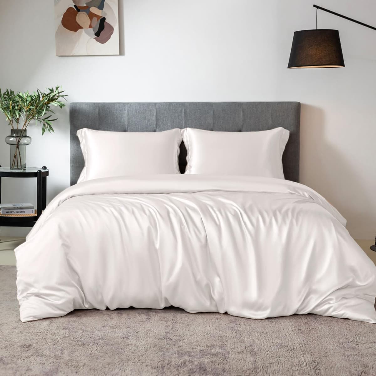 THXSILK Juego de sábanas de seda 100% King, 7A+ (blanco) W01W01410K