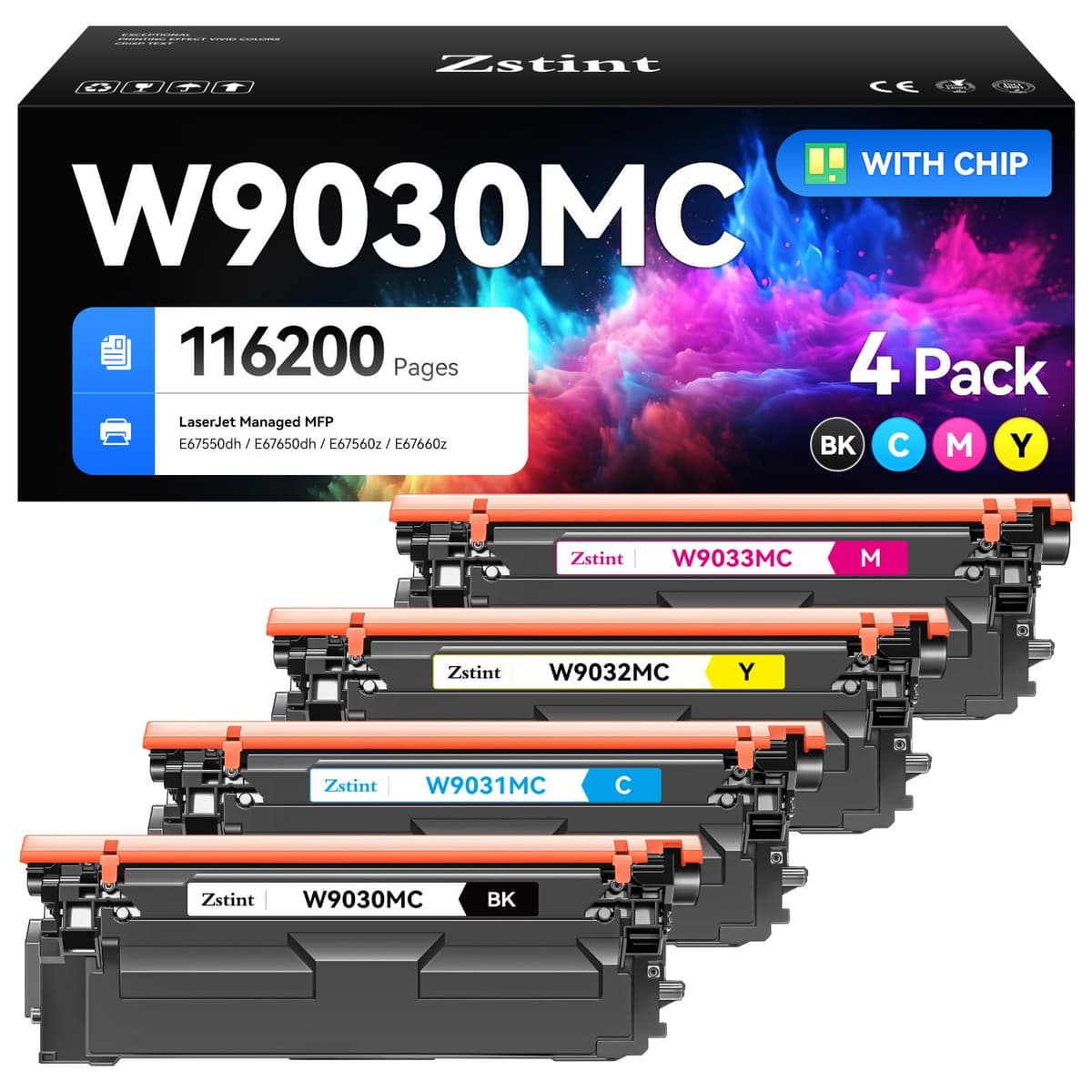 Zstint W9030MC W9031MC W9032MC W9033MC Toner 4-Pack Alta Capacidad ZS-US-H-W9030MC-1B3C