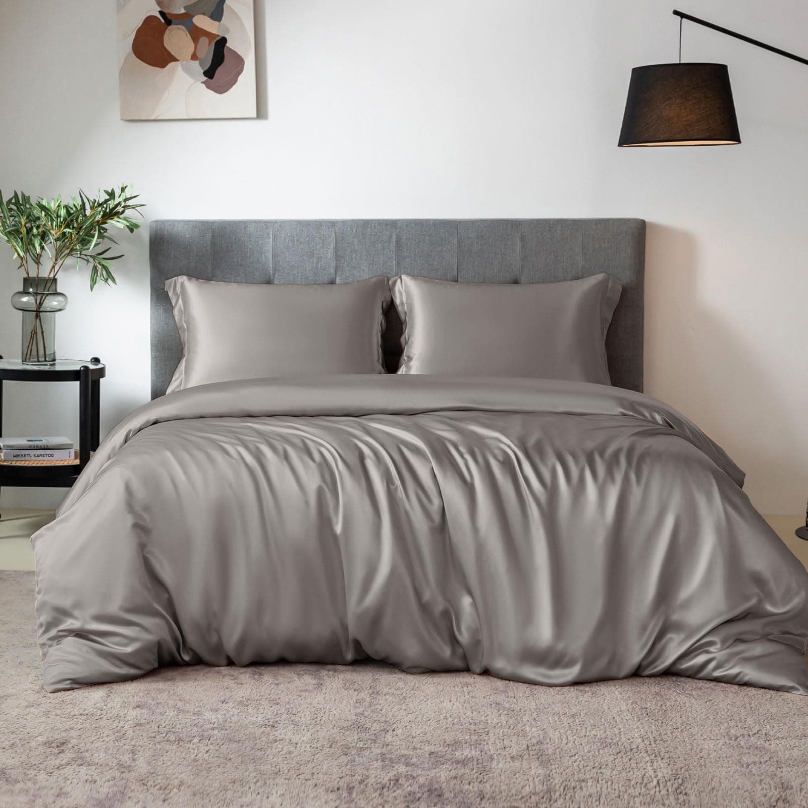 THXSILK Juego de sábanas de seda 100% King, 7A+ (grey) W01W03410K
