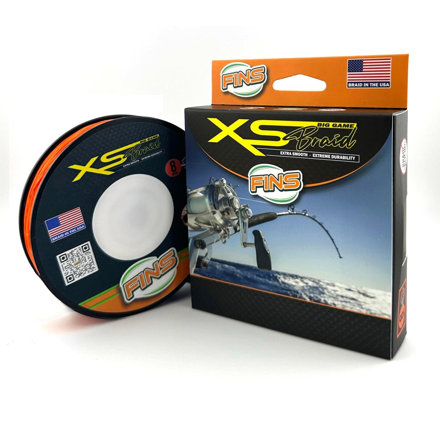 FINS XS Big Game Braid - 8-end, Abrasion Resistant, Orange, 100 lb - 4000 Yds FNSXS-100-4000-ORG