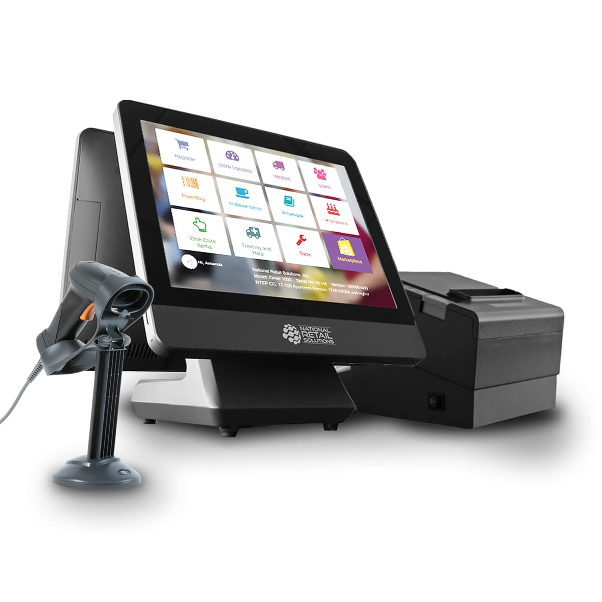 NRS Cash Register POS System (USA) - Monitor 15" con pantalla cliente, lector y impresora térmica NRS-JDL