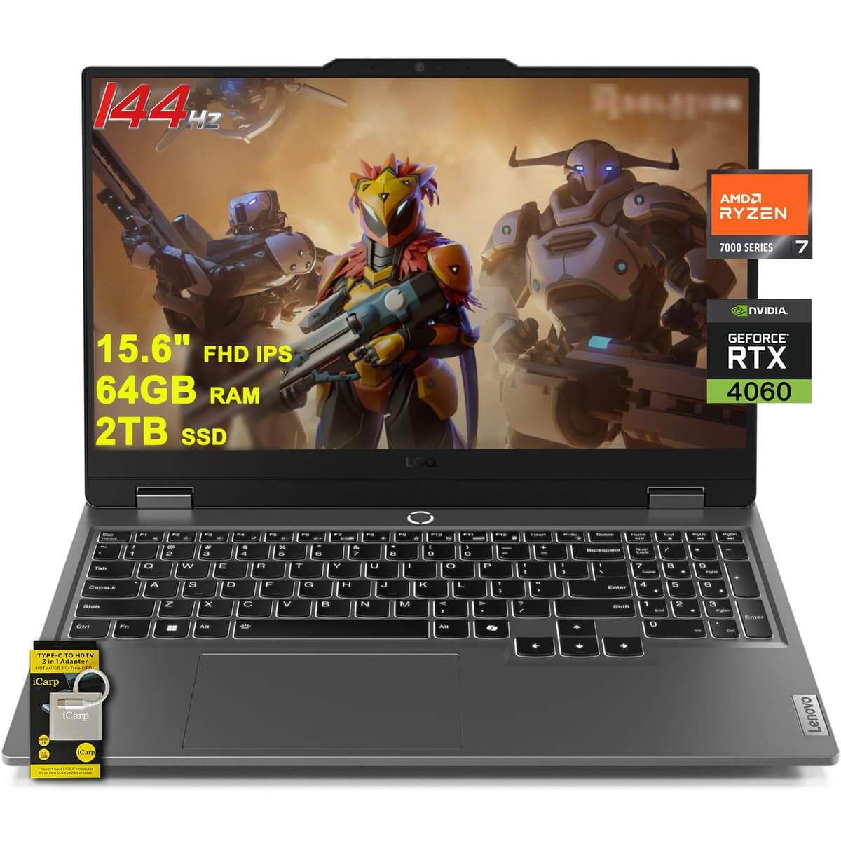 Lenovo LOQ Gaming 15.6" FHD IPS 144Hz Ryzen 7 7435HS, 64GB RAM, 2TB SSD, RTX 4060, Windows 11 RM LOQ Gaming