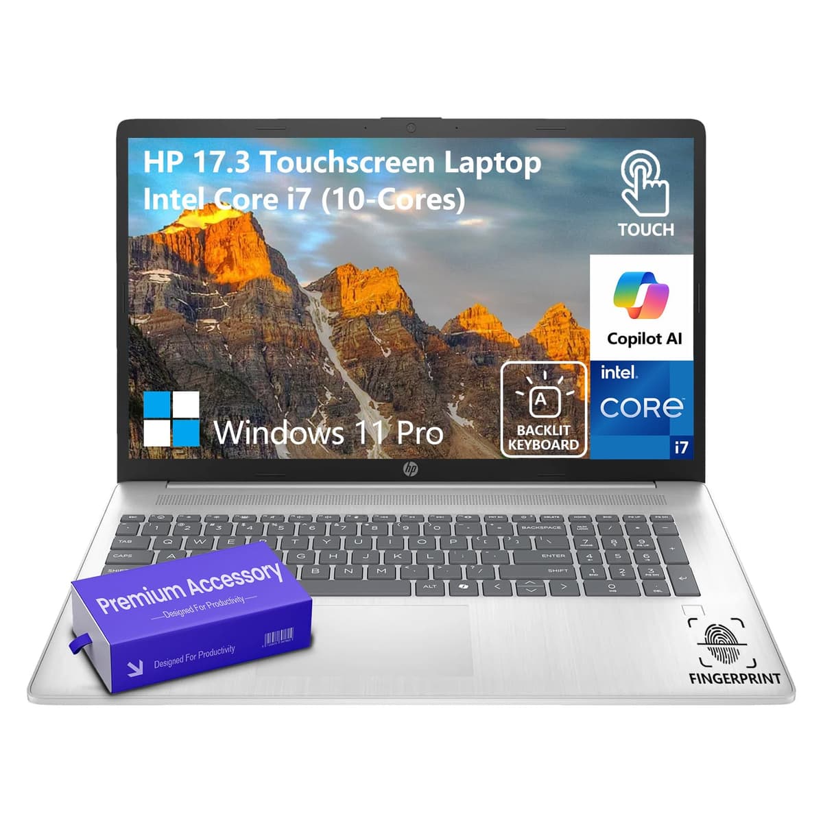 HP Laptop táctil de 17 pulgadas, pantalla táctil HD+ de 17.3, portátil empresarial con Intel i7 de 10 núcleos, Windows 11 Pro, 64 GB RAM 2 TB SSD, teclado numérico retroiluminado, lector de huellas, Wi-Fi 6 HP 17