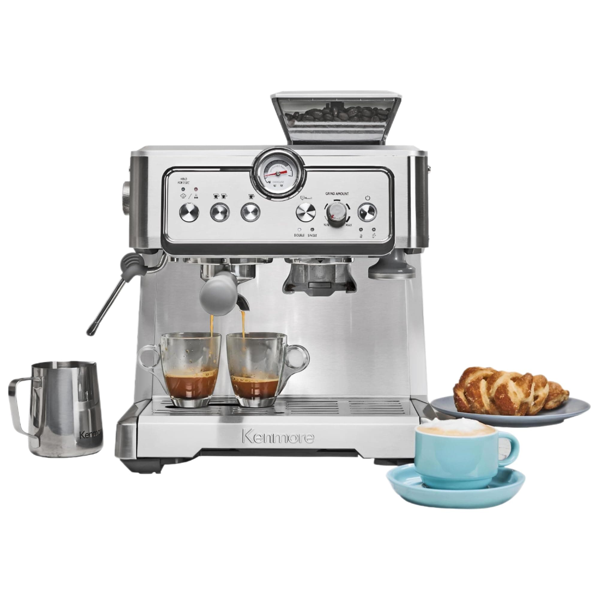 Koolatron Kenmore Cafetera Espresso automática con molinillo, vaporizador de leche y limpieza automática KKEMCMT