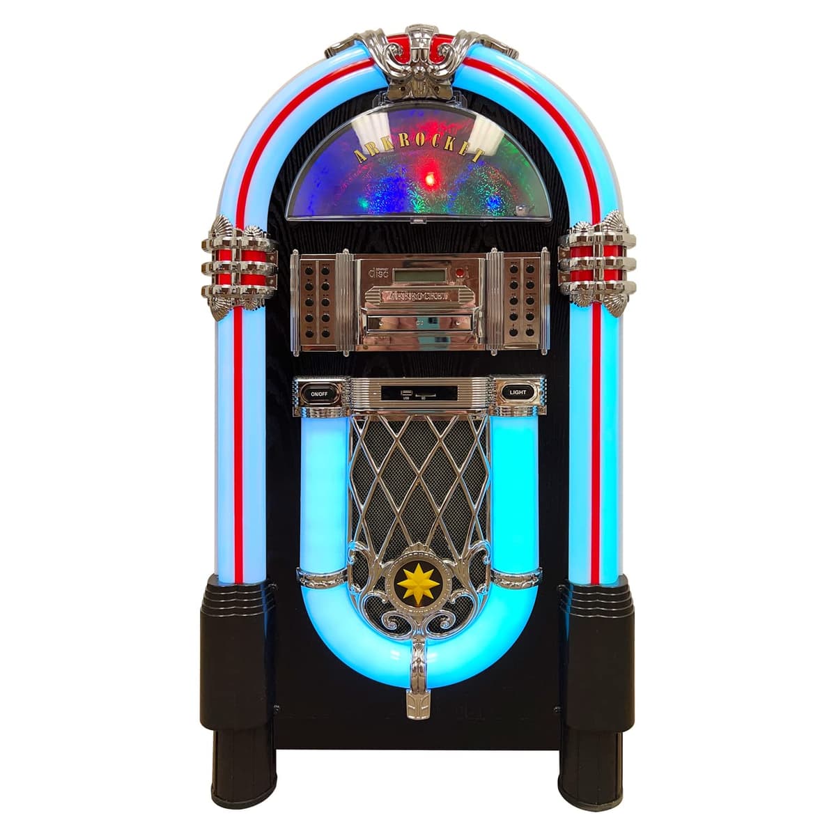 Arkrocket Taurus II Tocadiscos tipo jukebox retro con Bluetooth, USB, SD y CD (Negro) AR-JUKEBOX