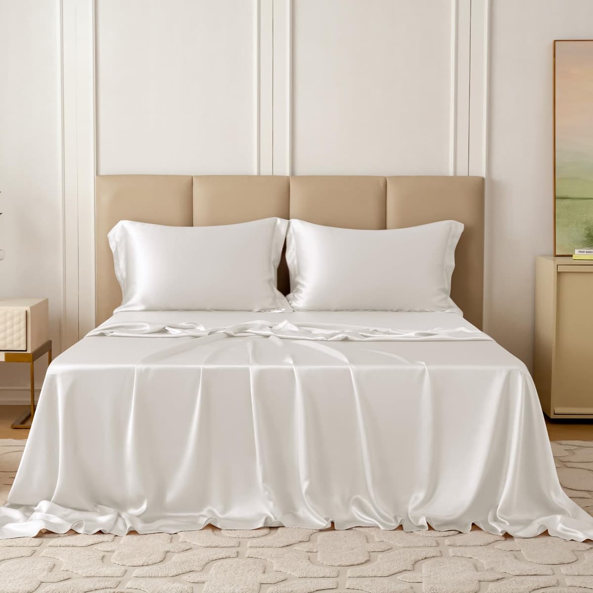 THXSILK Juego de Sábanas de Seda Mulberry 22 Momme King 4 Piezas - Crema Blanco