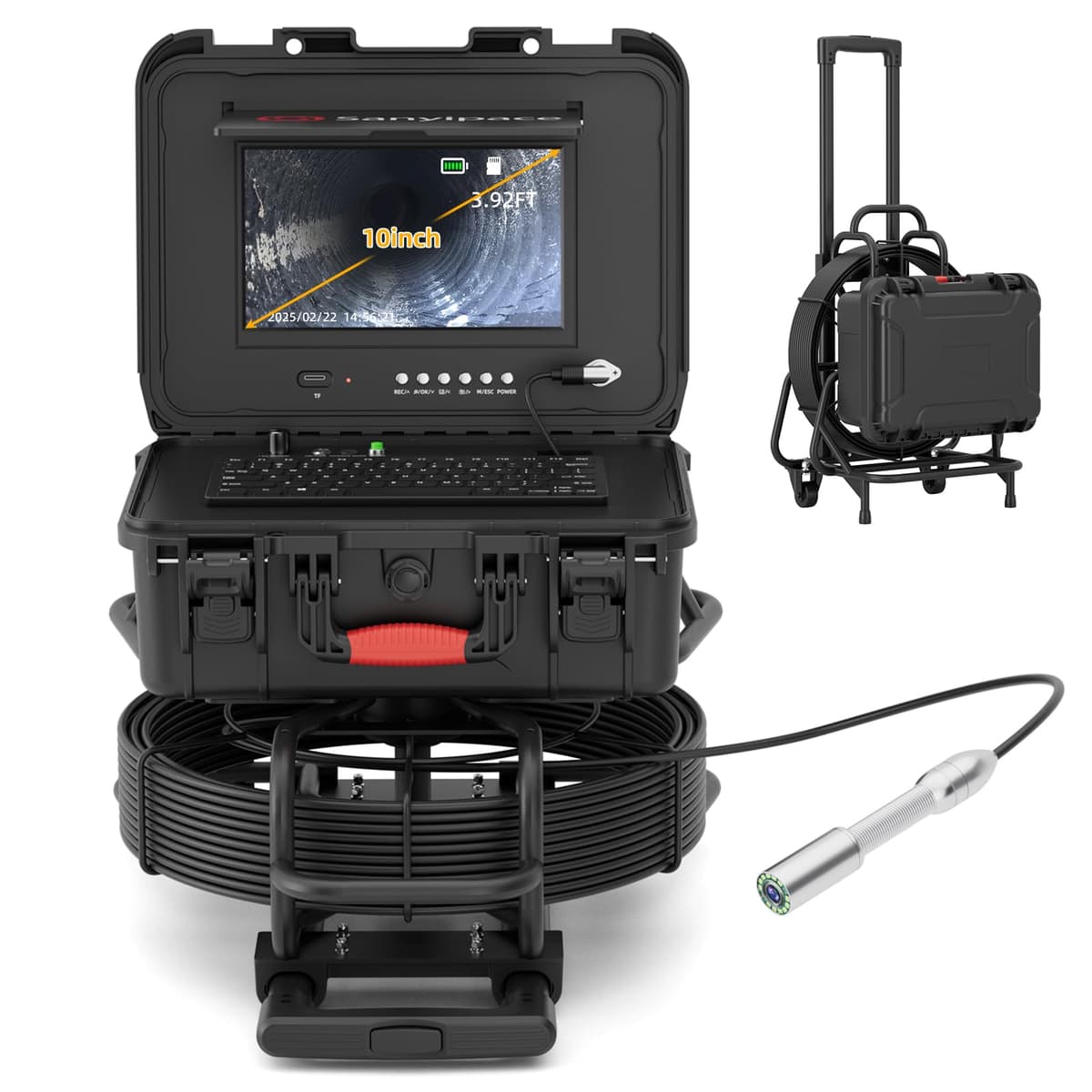 Sanyipace Trolley Sewer Camera 30M - 10" Screen, Self-Leveling, 512Hz Transmitter