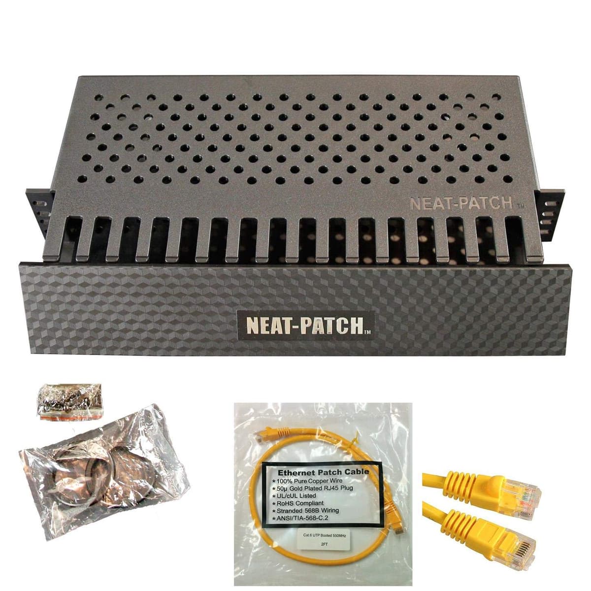 Kit de Gestión de Cables Neat Patch 2U - Paquetes de 5 con 240 Cables PATCH CAT6 (2FT Amarillo) NP2-5PK-240CAT6-YW