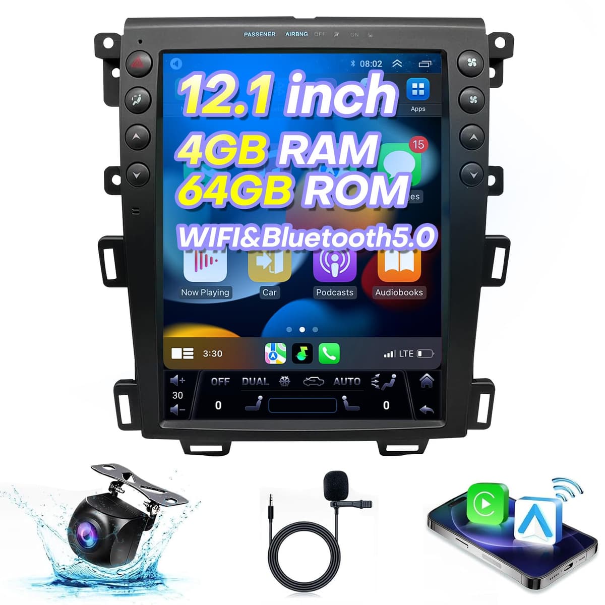 HNOPYHNT Radio para auto Ford Edge 2011 2012 2013 2014, pantalla táctil de 12.1 pulgadas, CarPlay inalámbrico y Android Auto, estéreo mejorado con Bluetooth, GPS, WiFi, control en volante, FM, DSP en unidad principal con cámara de retroceso 12.1 inch Ford Edge