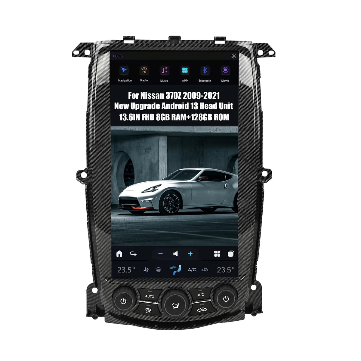 AUCARAUTO V300 Radio Android 13 13.6" vertical para Nissan 370Z 2009-2021, 8GB+128GB (Carbon Fiber)