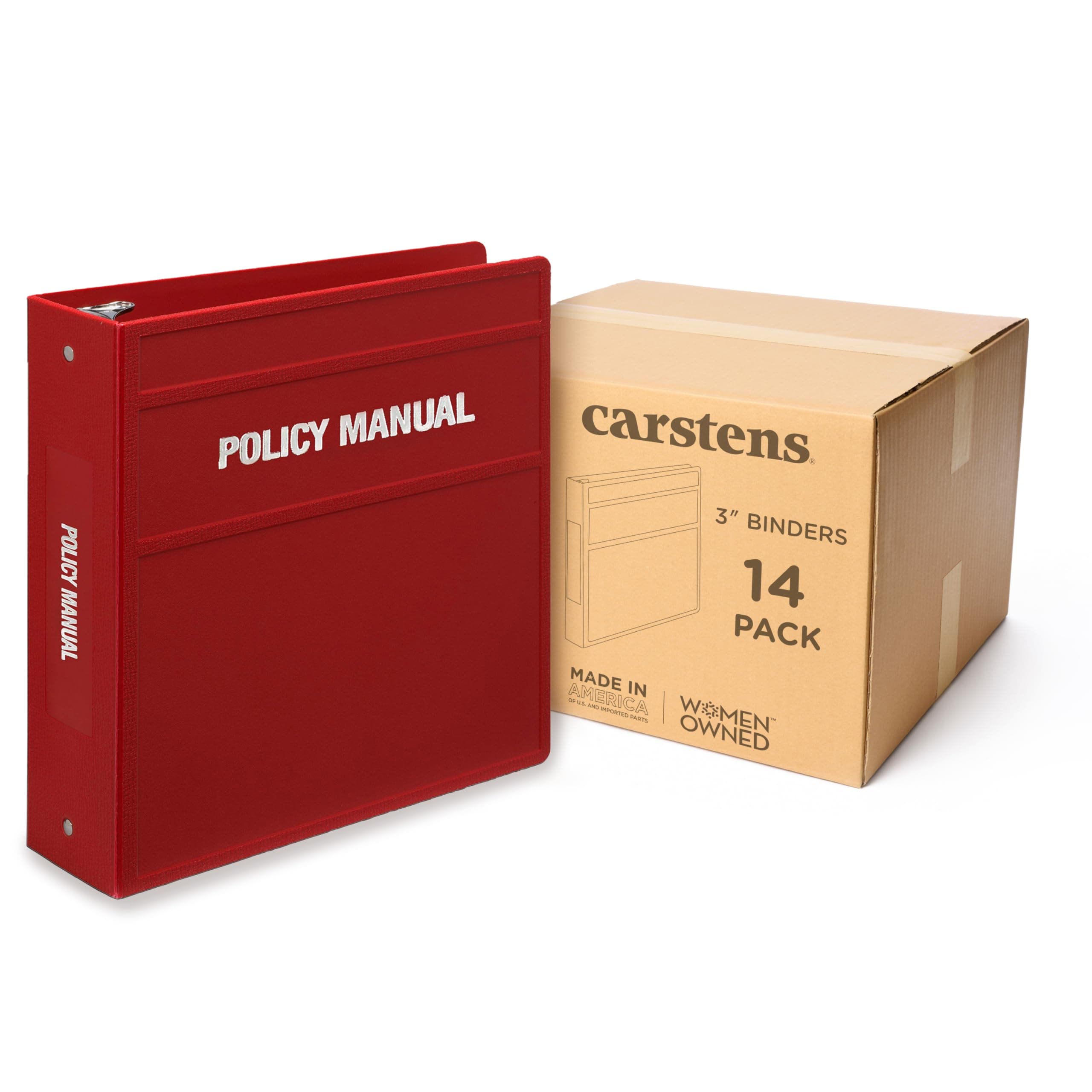 Carstens carpeta de anillas redondas 3" para manuales - Side opening, brick red, caja de 14 PM-3R