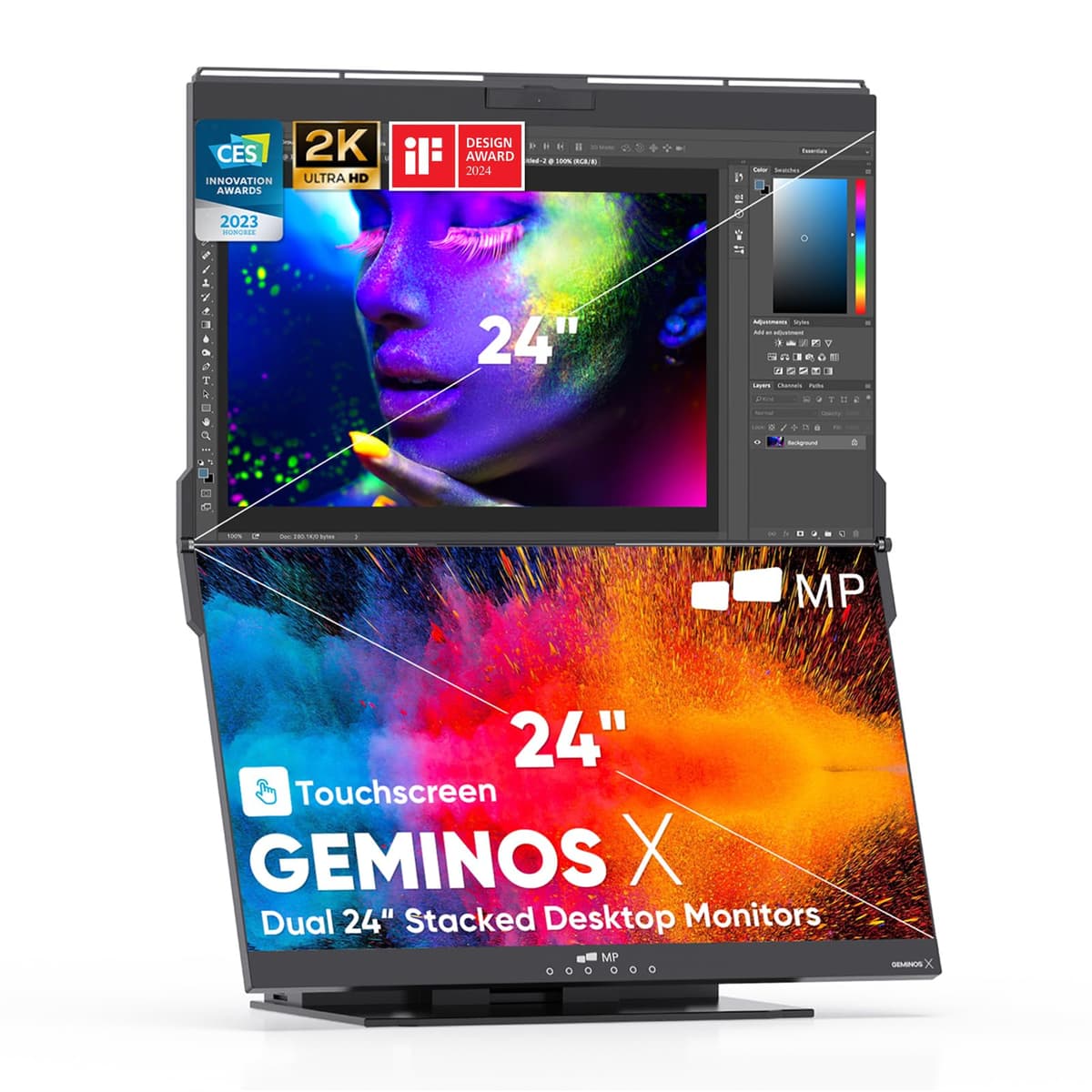 MP Mobile Pixels Geminos X - 2x24" Monitores Apilados 2K con Docking y Pantalla Táctil W128150446