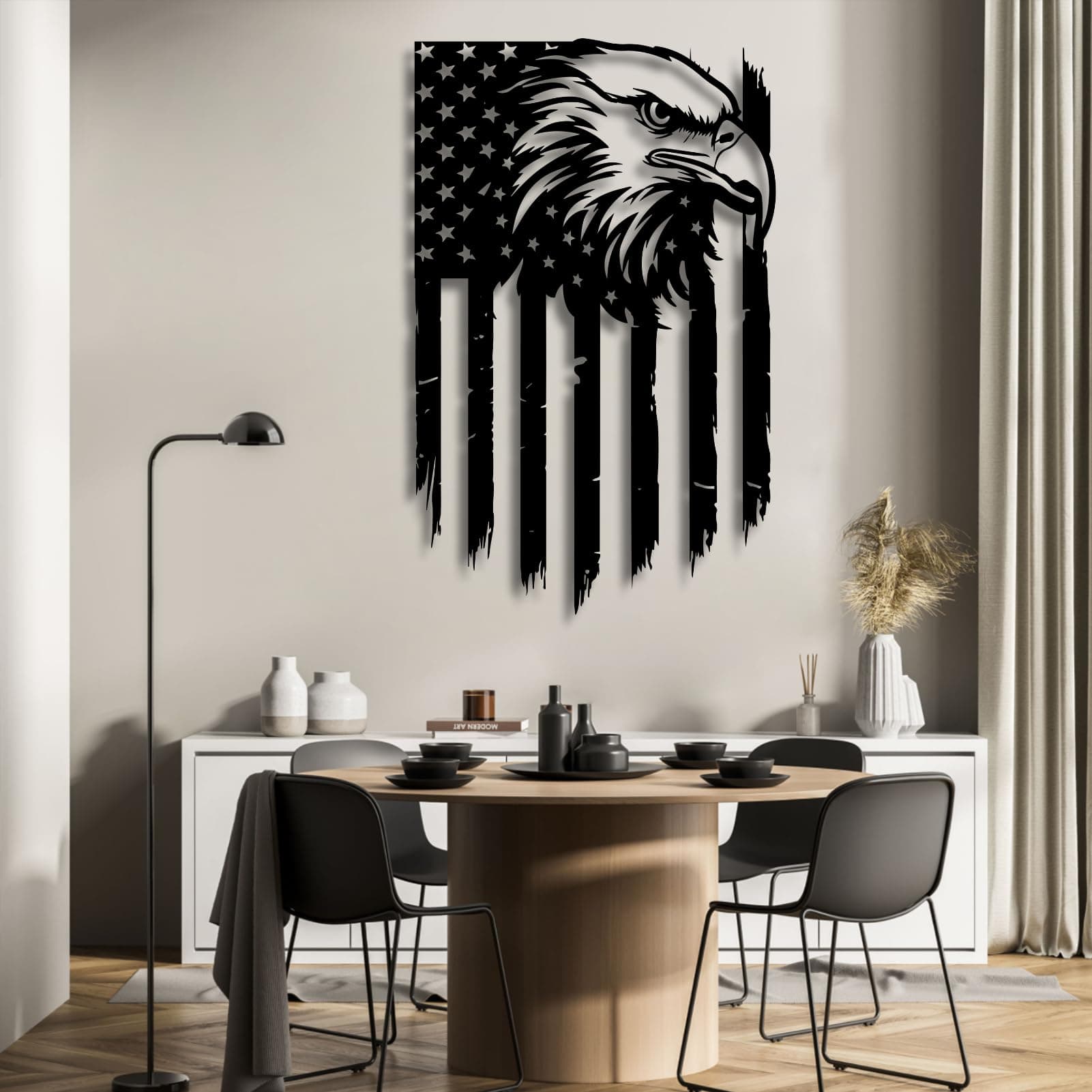 lunwall American Eagle Arte de Pared en Metal con Bandera Estadounidense 63x40in Estilo 3 American Flag Wall Decor