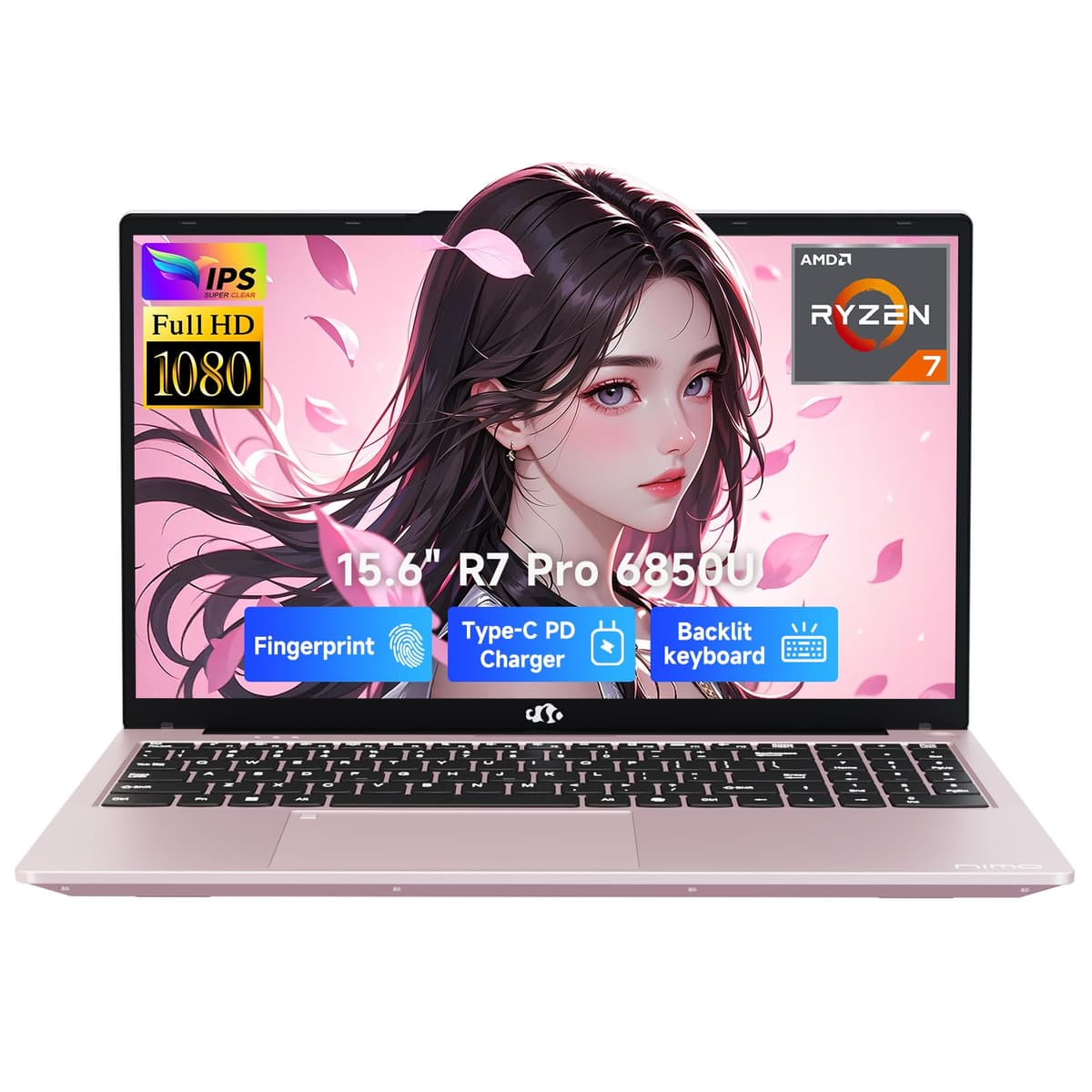 NIMO Notebook para juegos ligera 15.6", AMD Ryzen 7 Pro 6850U 8 núcleos (hasta 4.7 GHz) 16 GB RAM 512 GB SSD GPU AMD Radeon 680M Pantalla FHD IPS, USB-C 100W Teclado retroiluminado Lector de huellas digitales ARN21B