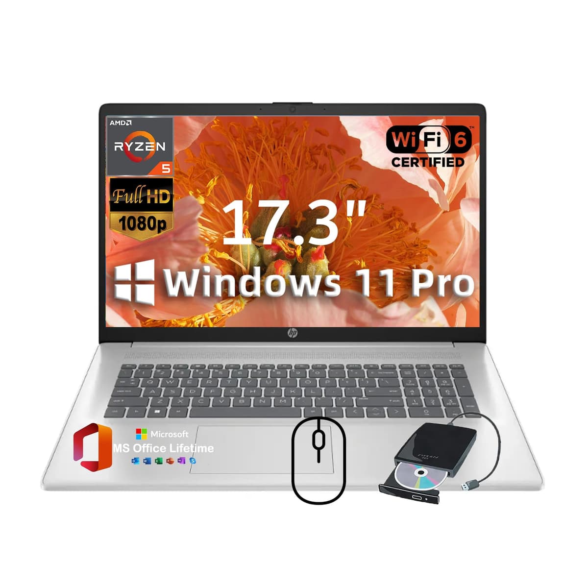 HP 17.3" Business Student Laptop AMD Ryzen 5 7430U, 32GB RAM, 1TB SSD, FHD IPS, Win 11 Pro, Office Lifetime HP Laptop 17