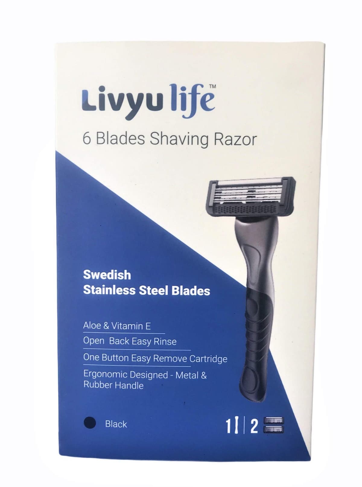 LIVYU LIFE rasuradora de 6 hojas negra (1 mango + 2 cartuchos) LLMRBK6B