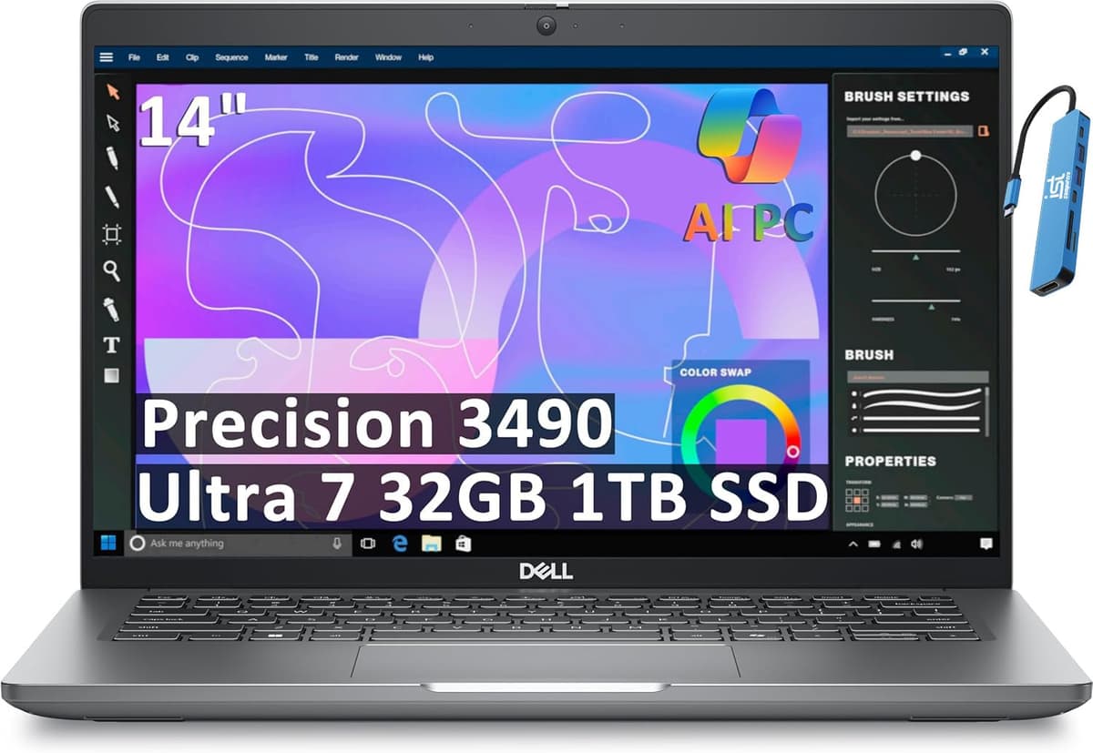 Dell Precision 3490 Mobile Workstation 14" FHD, Intel Core Ultra 7 155H 16C, 32GB DDR5, 1TB SSD, Thunderbolt 4, Win 11 Pro 7670