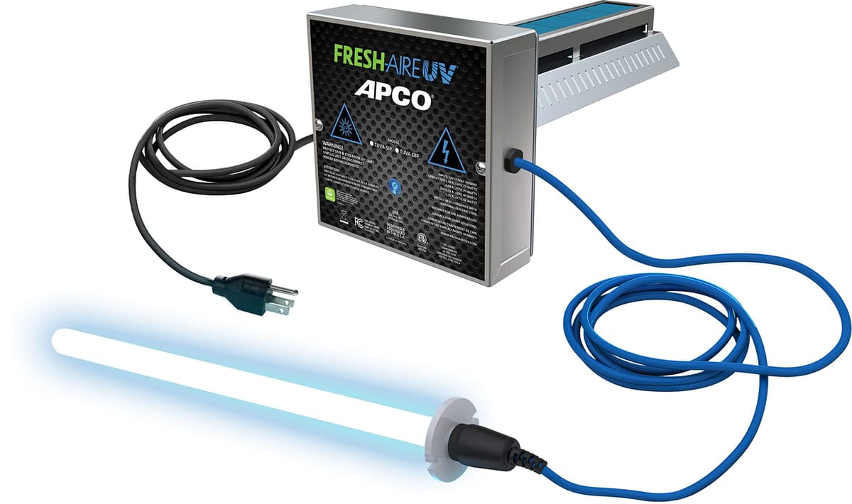 Fresh-Aire UV Purificador APCO Carbon Matrix HVAC con lámparas UVC duales y fuente 120-277VAC TUV-APCO-DI2-P
