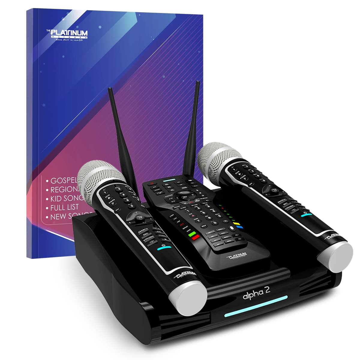 The Platinum Karaoke System ALPHA2 - Sistema Karaoke con Doble Micrófono UHF y Biblioteca de 23K+ Canciones