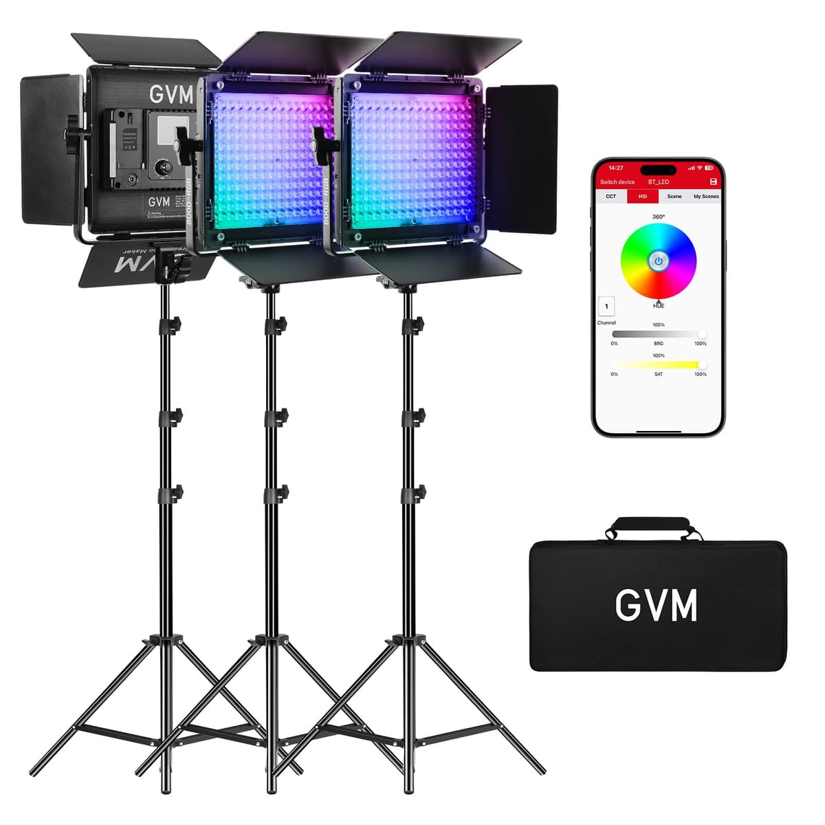 GVM RGB LED Video Light Kit 800D 6X, Paquete de 3 Paneles con Lente Óptica y 20 Modos de Escena 8006X3PS1022