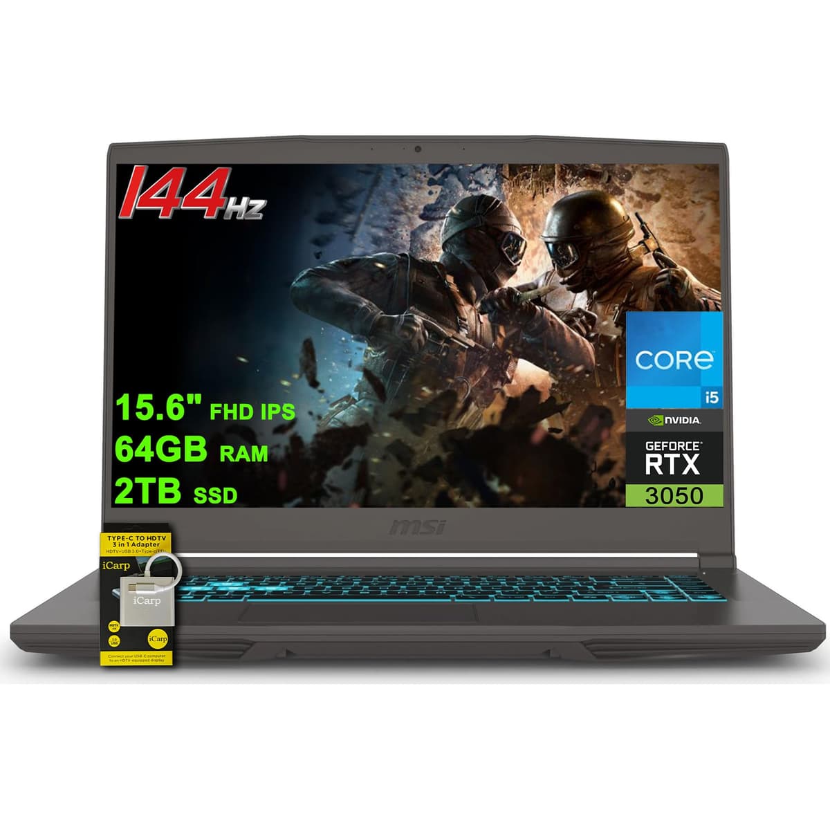 msi Thin 15 - Laptop 15.6" FHD 144Hz Intel i5-13420H, 64GB RAM, 2TB SSD, RTX 3050