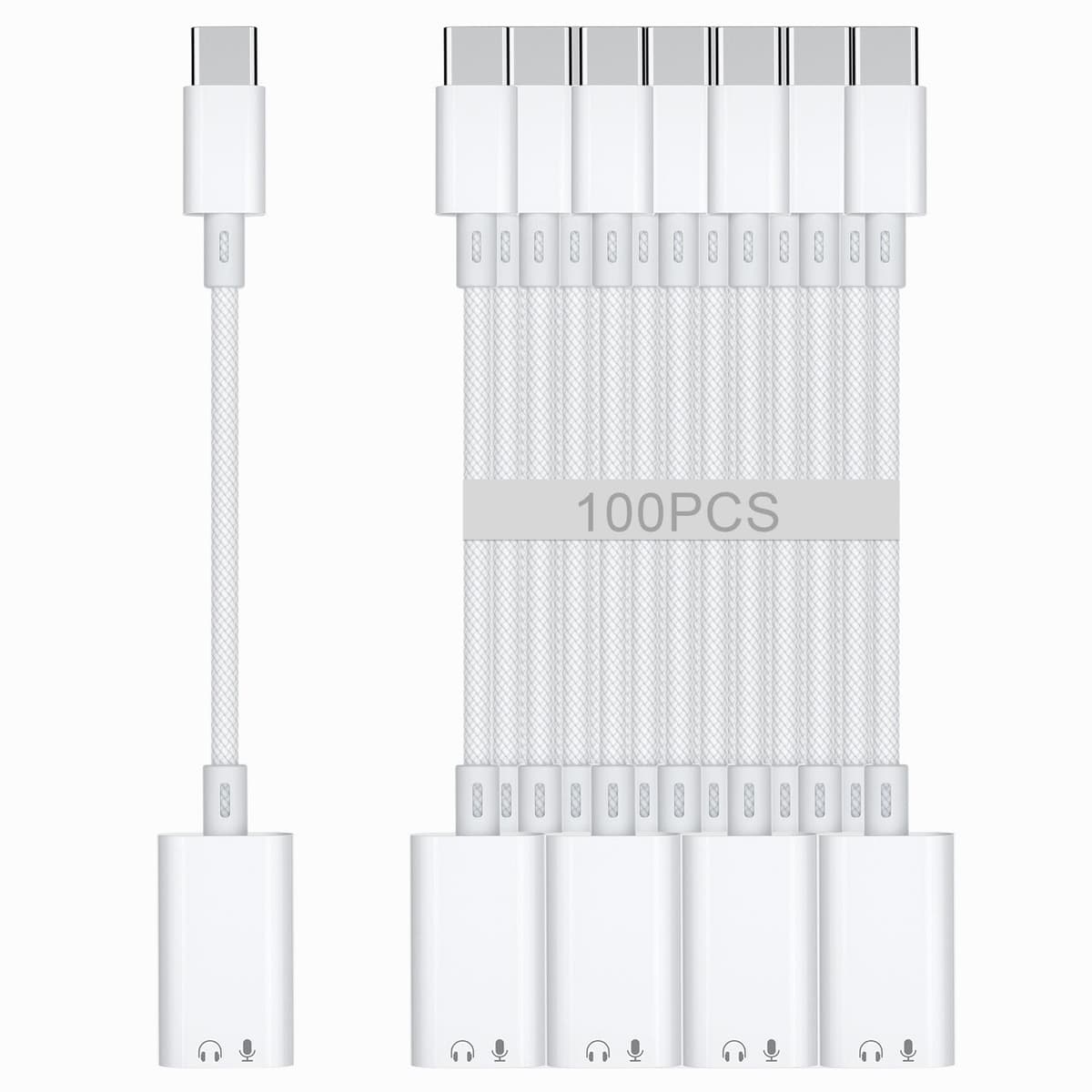Mxcudu Adaptador de Audio USB-C a Lightning para Auriculares, USB-C Macho a Lightning Hembra Compatible con iPhone 17/16/16e/15 Plus/Pro/Max, iPad Pro, iPad Air 6/5, MacBook (Sin Carga) [100 Piezas]