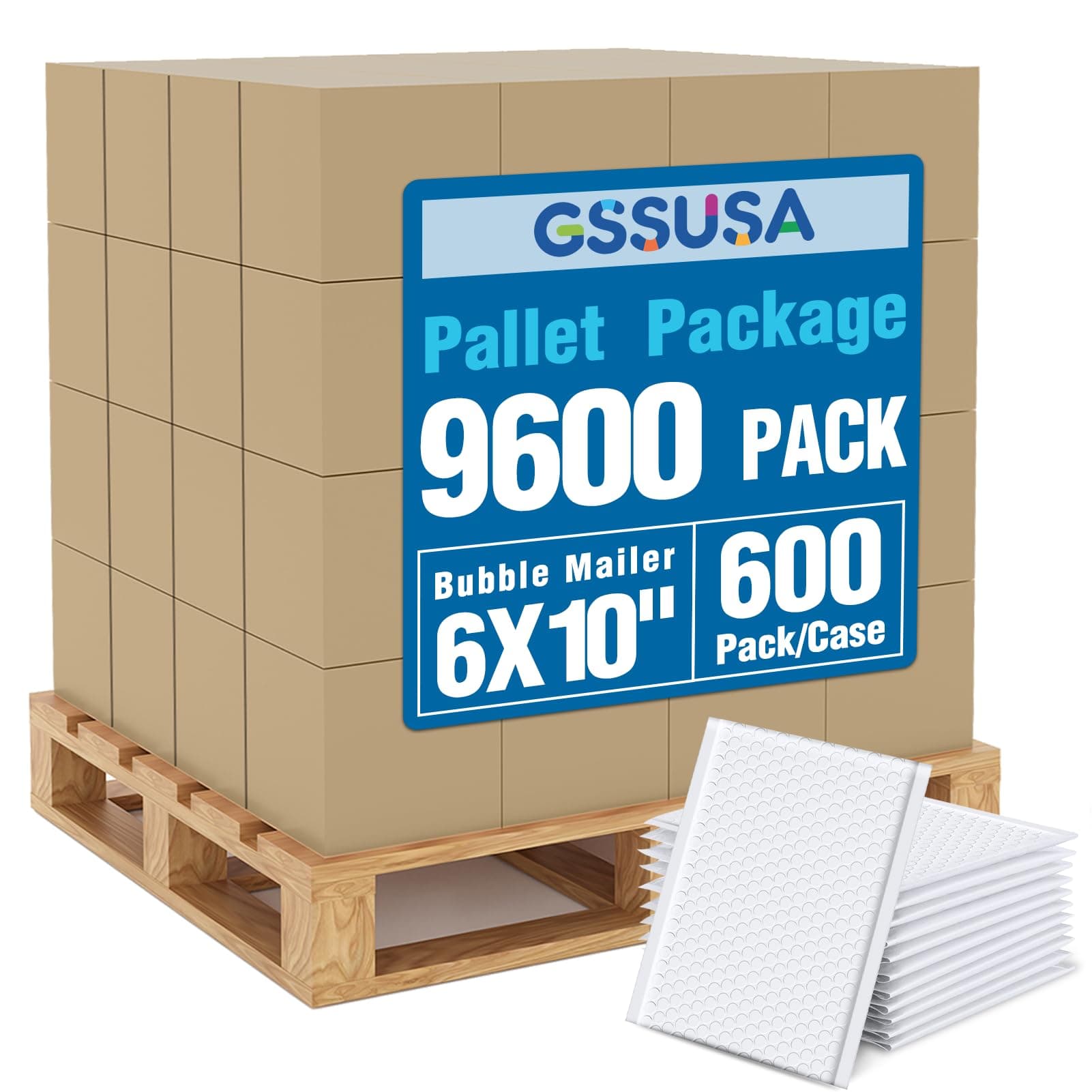 GSSUSA White Bubble Mailers 6x10 Pack x9600, 1 pallet - Sobres acolchados autoadhesivos