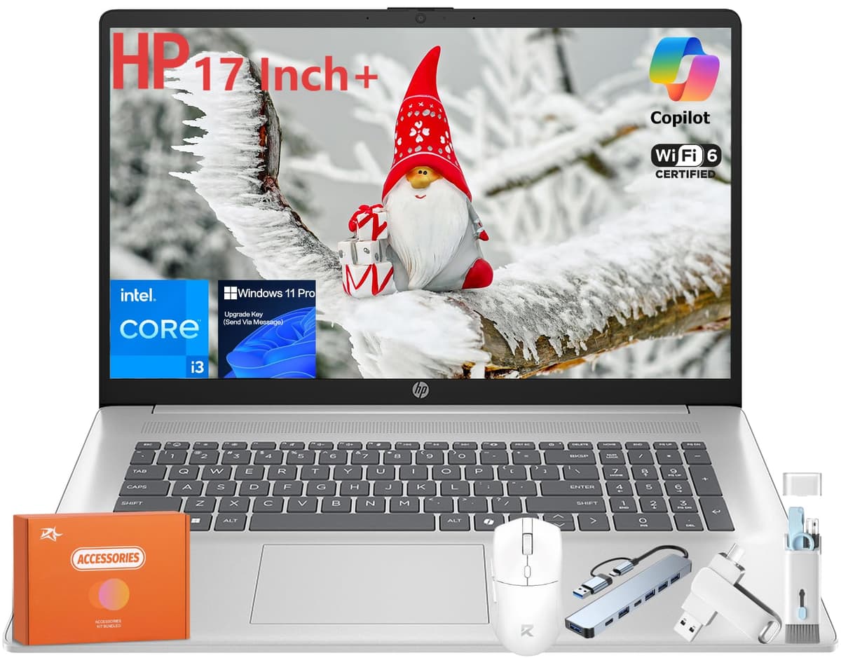 HP 2025 Portátil de 17.3 pulgadas para Negocios y Estudiantes, Procesador Intel de 8 Núcleos, 16 GB RAM, SSD de 1 TB, Pantalla IPS Anti-reflejo HD+ de 17.3", Carga Rápida, Plateado, Copilot AI, Windows 11 Pro, con Accesorios