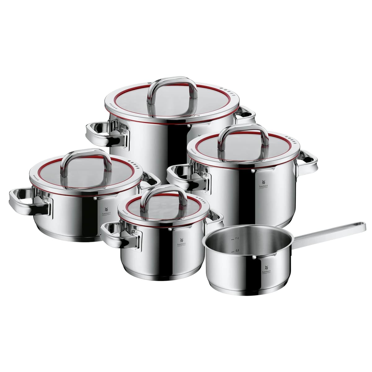 WMF Function 4 5-Piece Induction Saucepan Set, Cromargan Stainless Steel 760356380