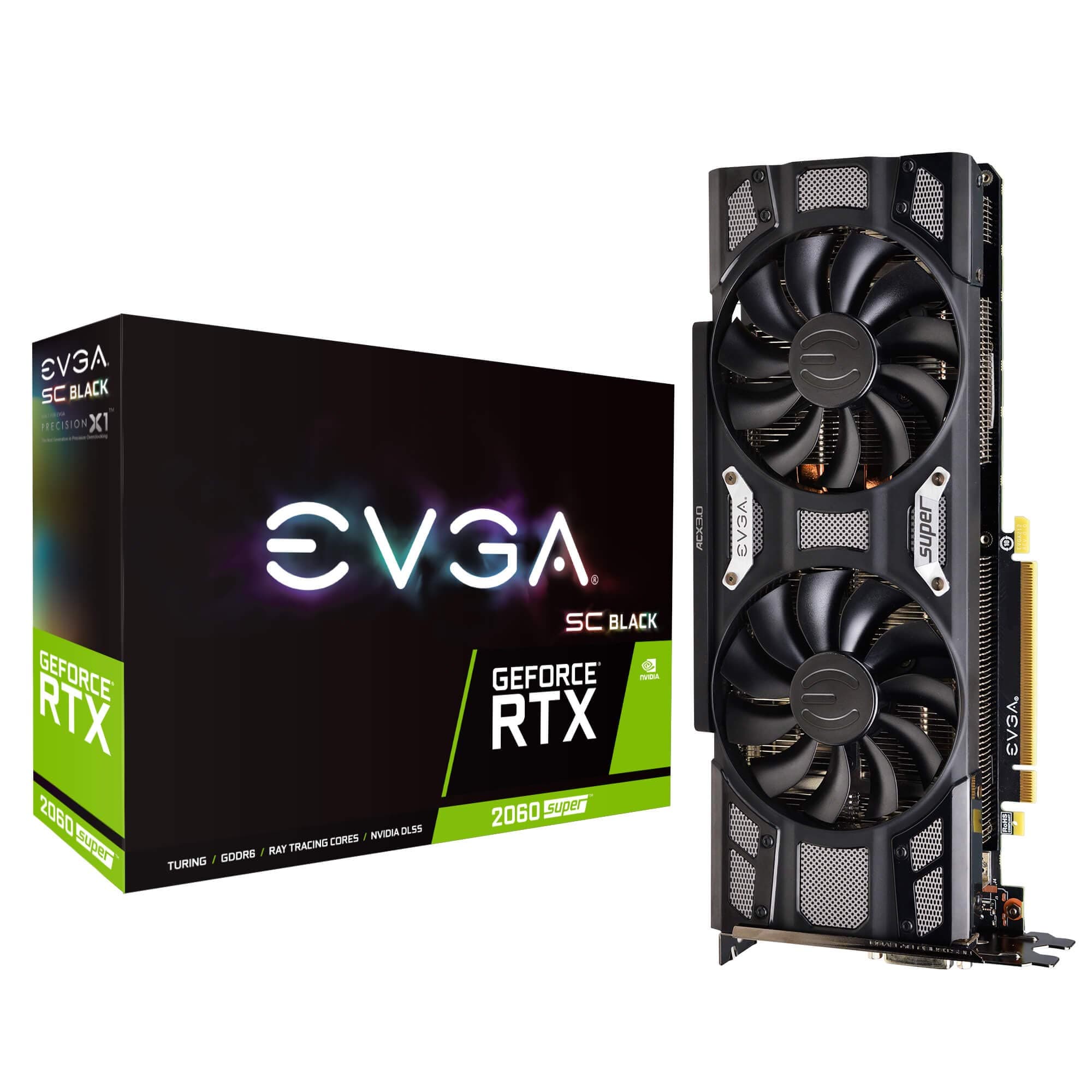 EVGA GeForce RTX 2060 SUPER SC BLACK GAMING, 8GB GDDR6, Doble ventilador, 08G-P4-3062-KR